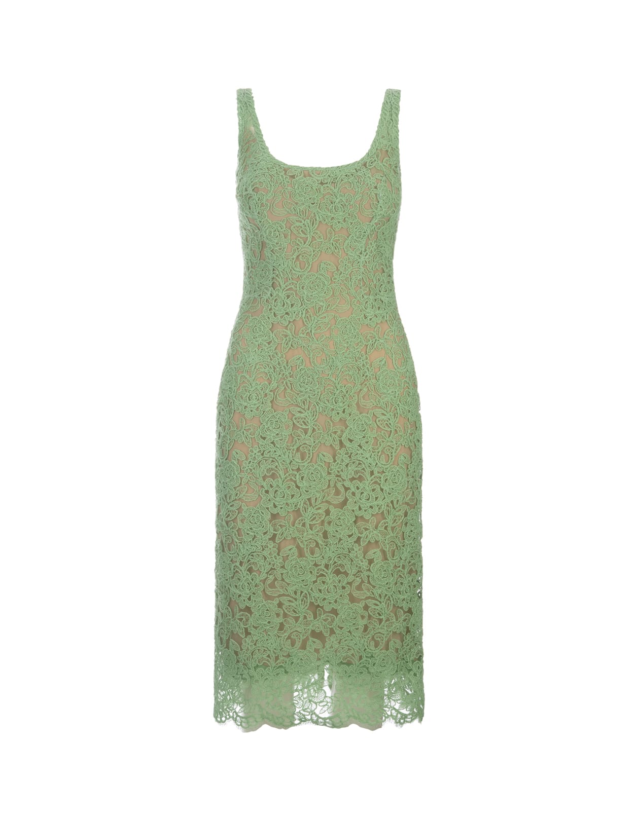 Ermanno Scervino Green Floral Lace Midi Dress