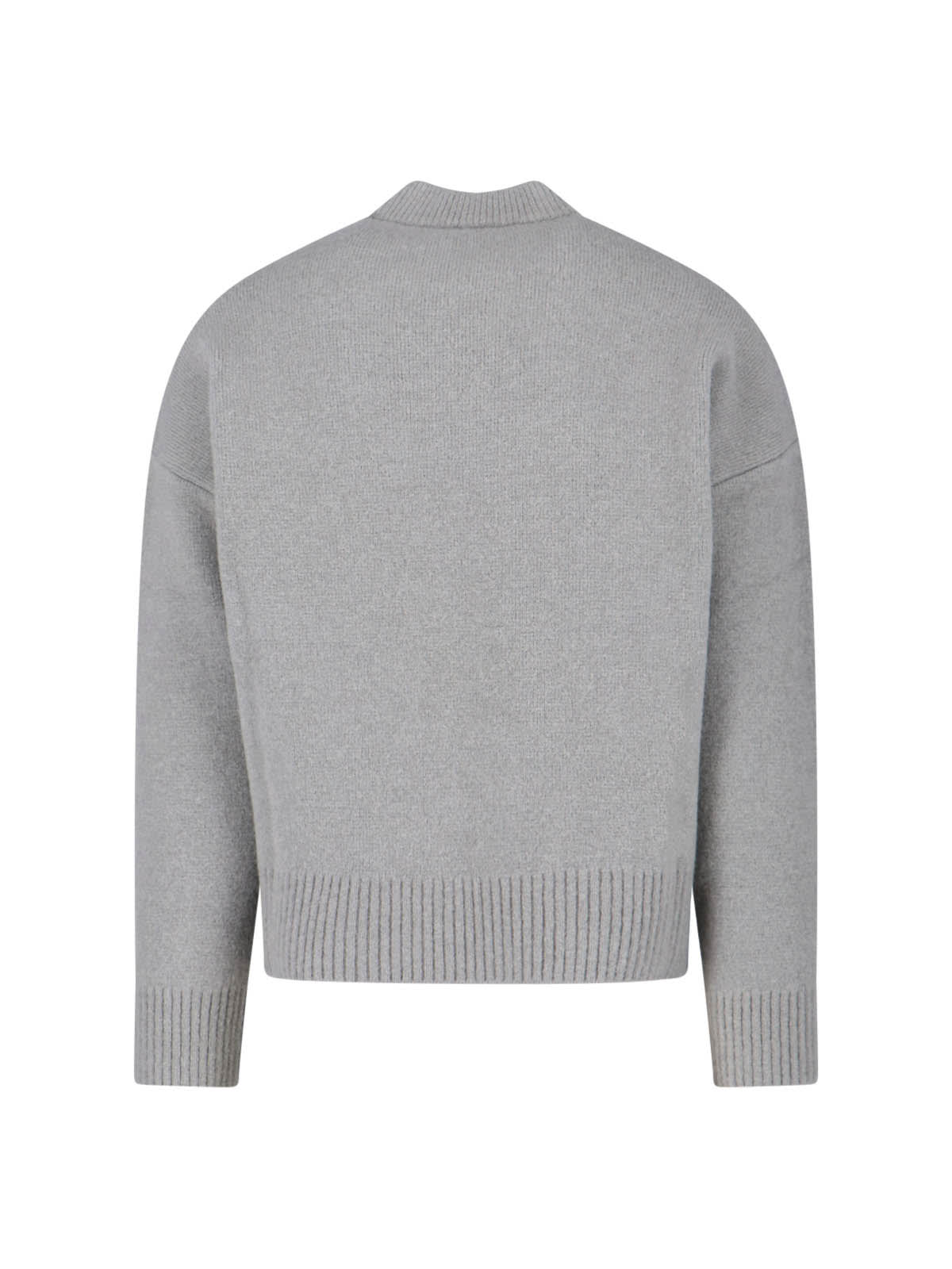 Ami Alexandre Mattiussi Ami Round Neck Sweater With Logo Detail And Ribbed Finishes In Gray