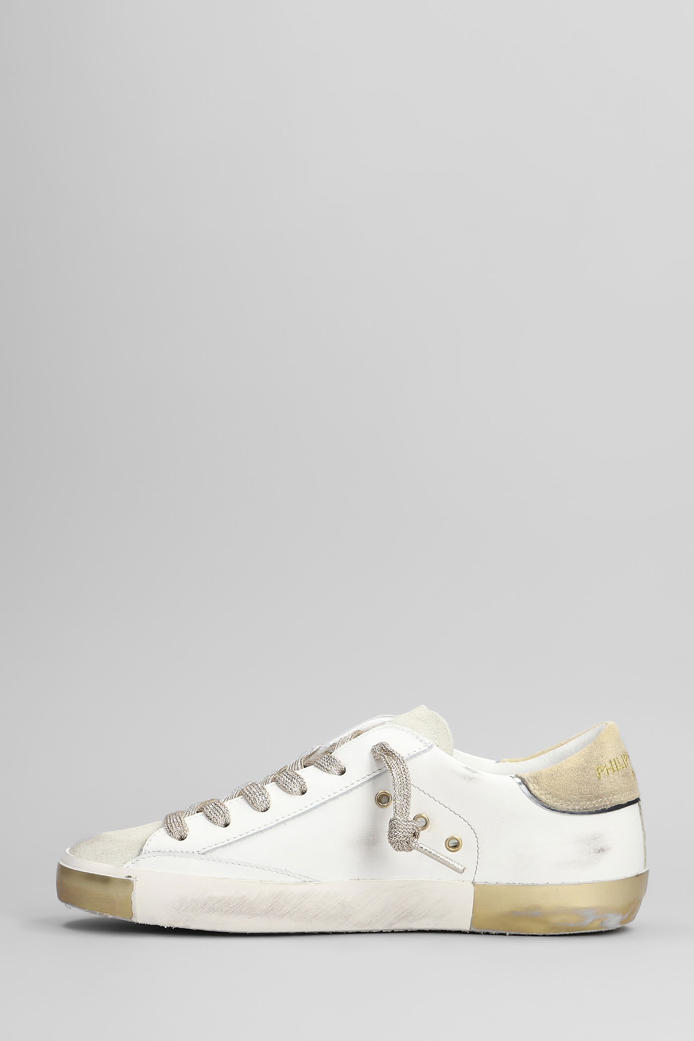 Philippe Model Prsx Low Sneakers In White Suede And Leather
