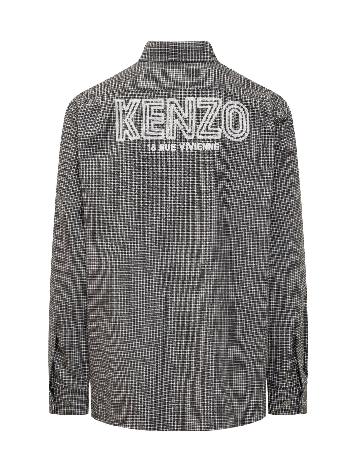 Shop Kenzo Shirt With 1970 Logo In Stone Grey