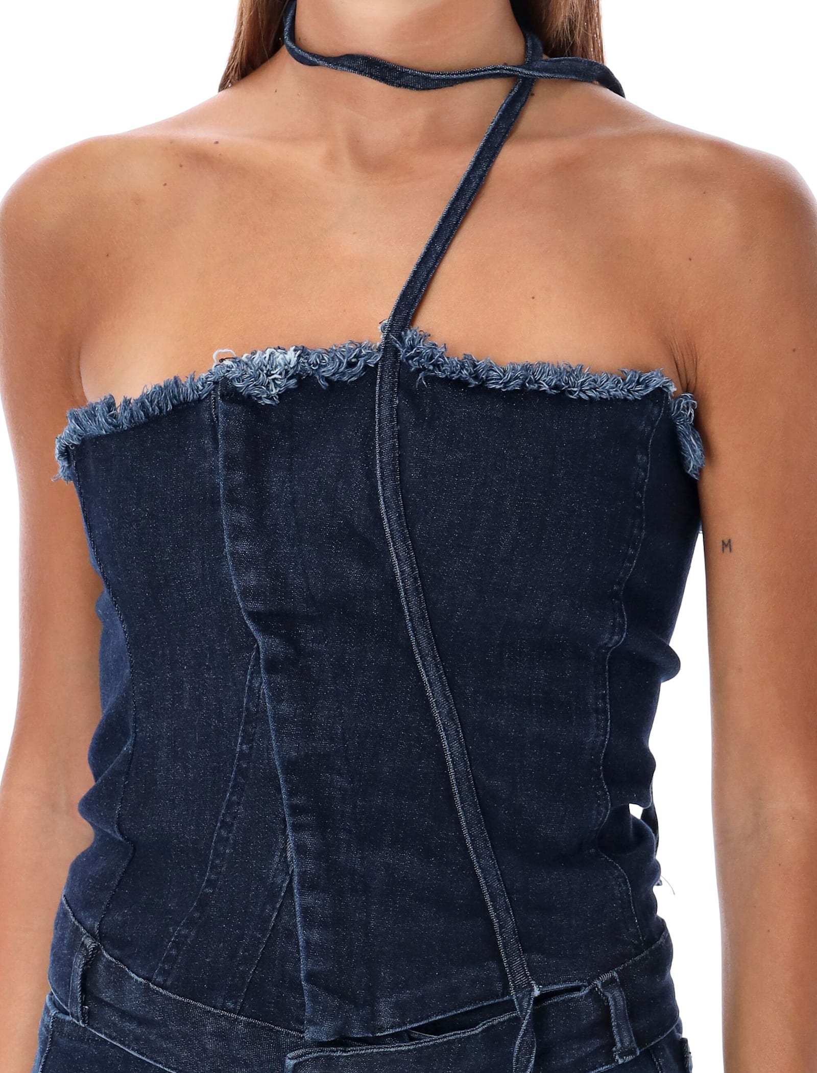 Shop Ottolinger Denim Tube Top In Raw Blue