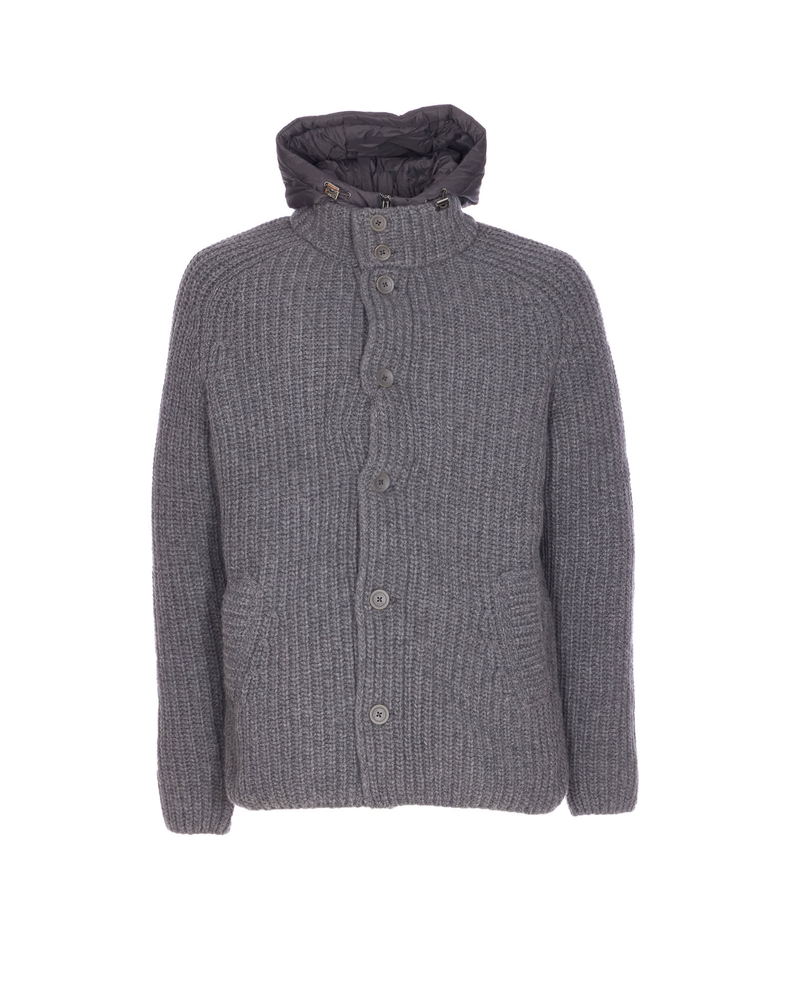 Herno Padded Bomber Jacket With Hood And Pockets In Gray