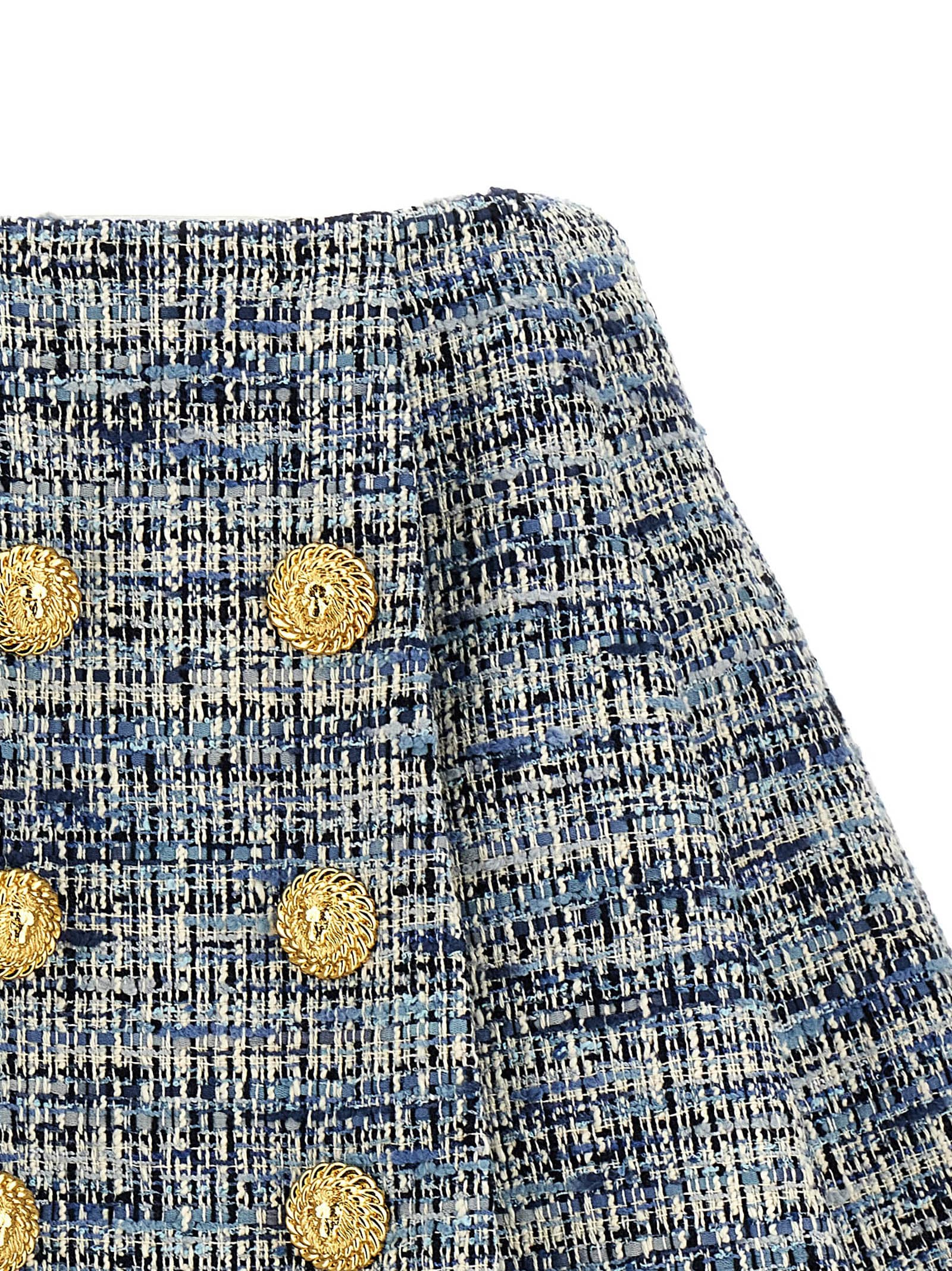 Balmain Space-dyed Cotton-blend Miniskirt In Blue