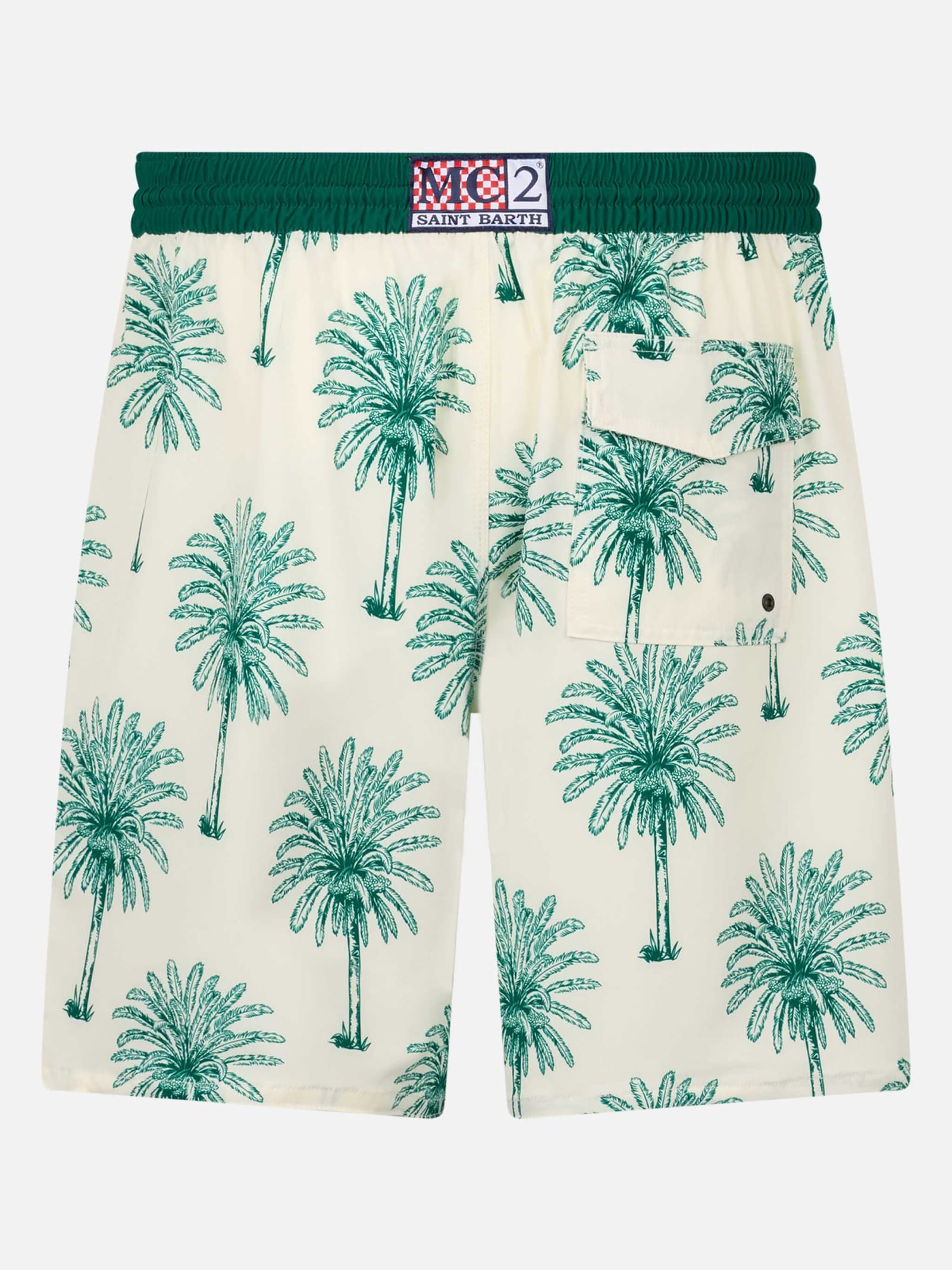 MC2 SAINT BARTH LONG STRETCH COMFORT SURF SWIM SHORTS WITH PALM PRINT