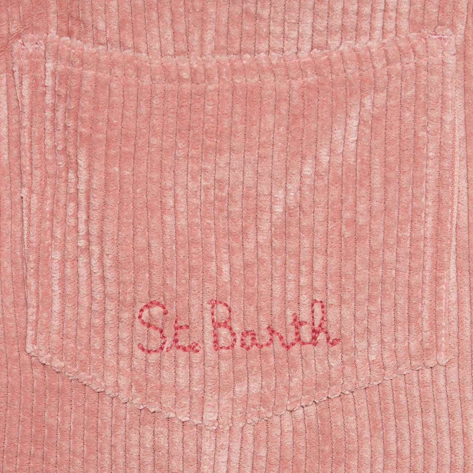 Mc2 Saint Barth Girl Pink Corduroy Salopette With St. Barth Embroidery In Pink