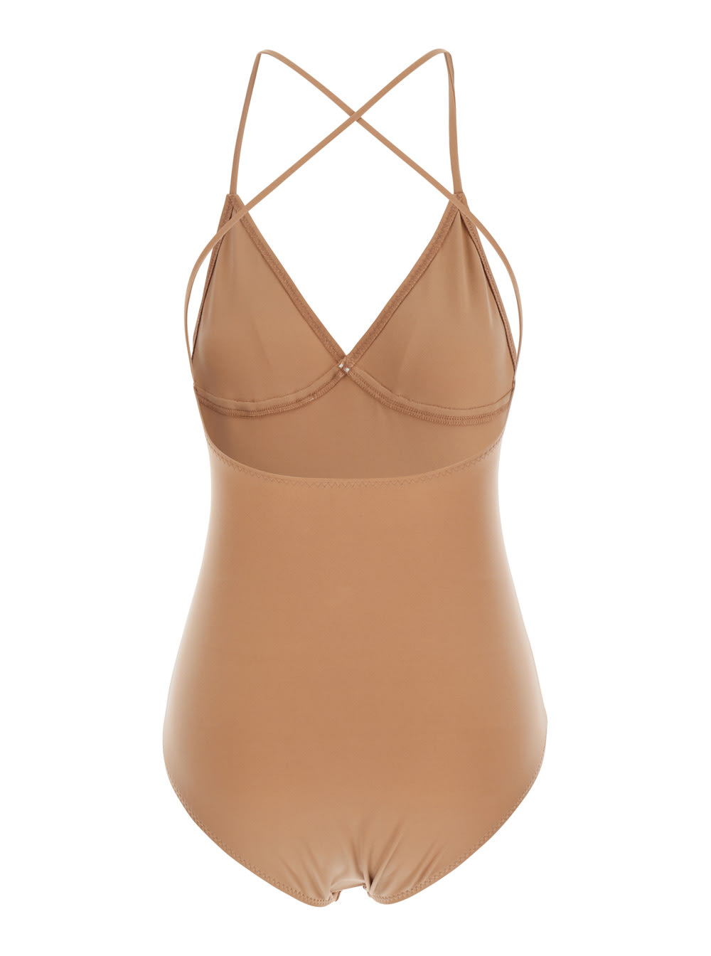 Shop Norma Kamali Slip Mio Beige Top With V-neck And Crossed Straps In Tech Fabric Woman In Brown