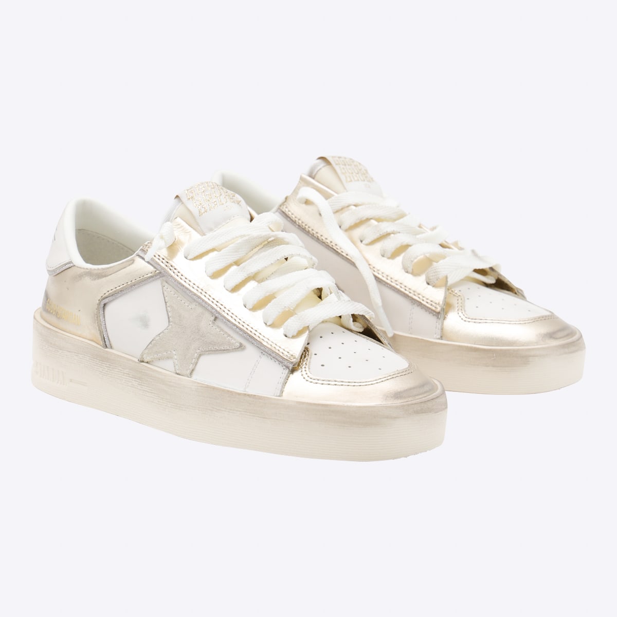 Golden Goose White And Gold Stardan Sneakers In Multi