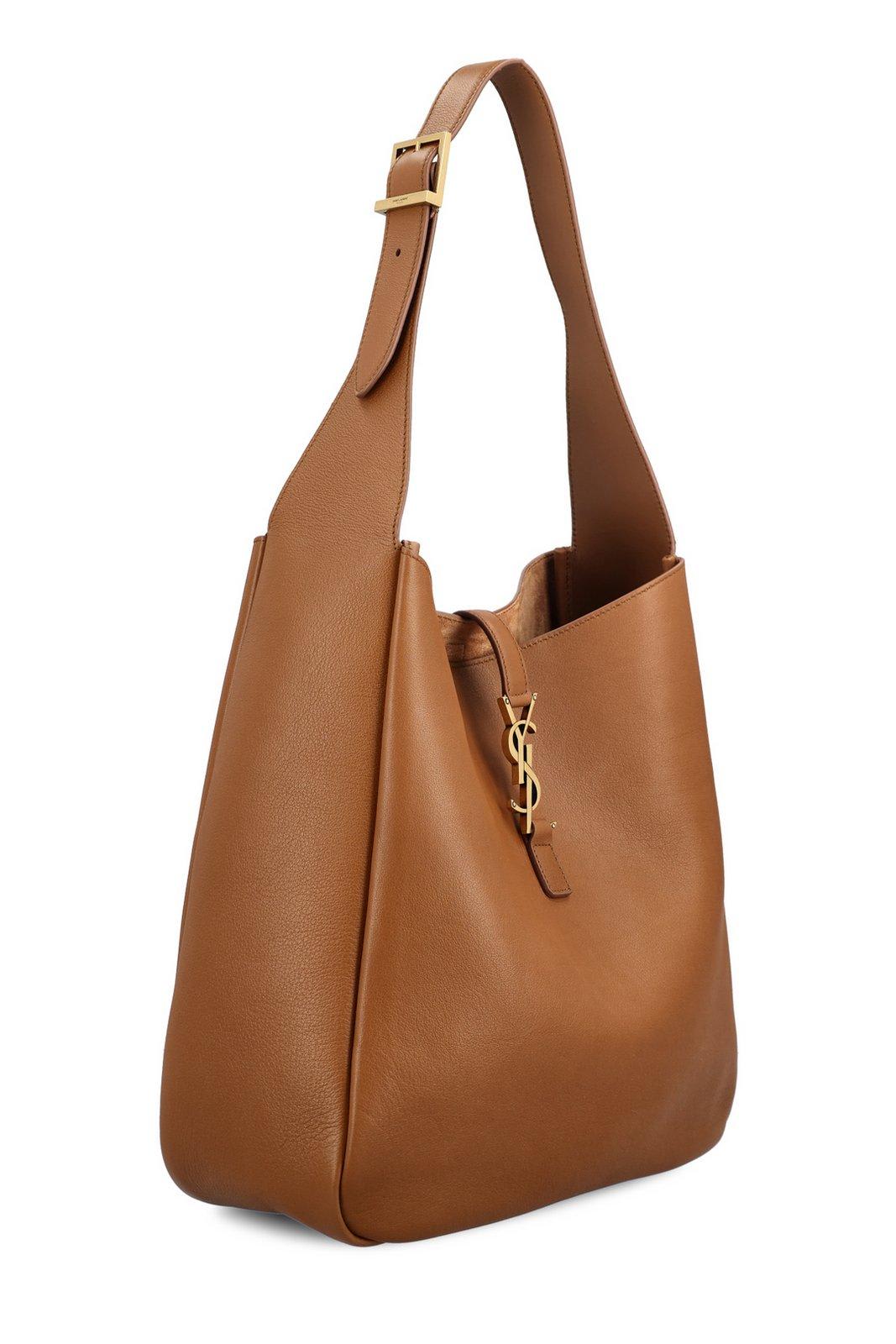 Saint Laurent Le 5 À 7 Logo Plaque Large Shoulder Bag In Brown