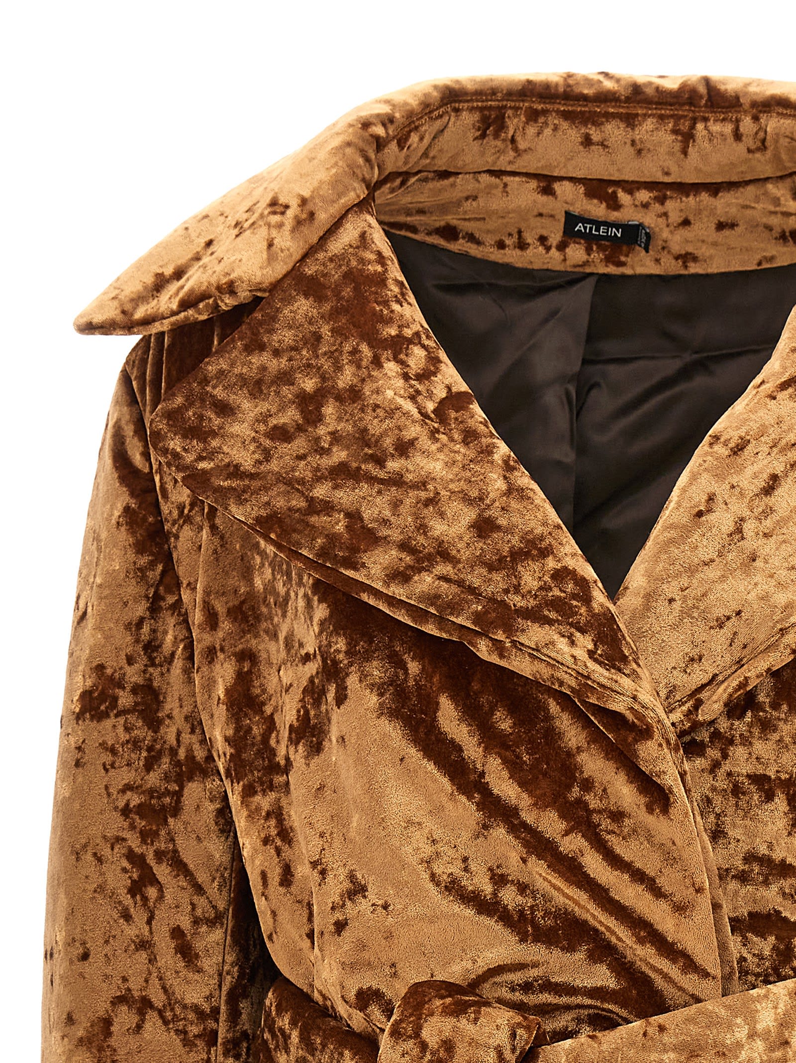 Shop Atlein Crushed Velvet Coat In Brown