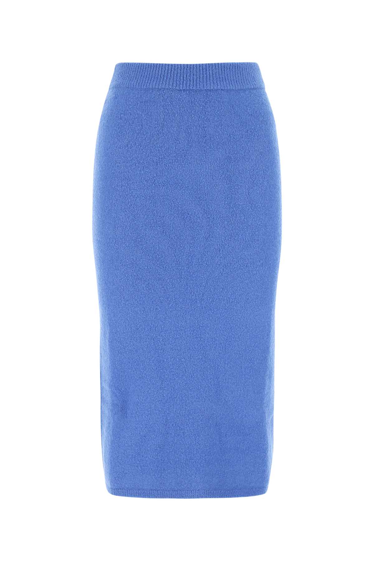 Cerulean Blue Stretch Wool Blend Midi Skirt