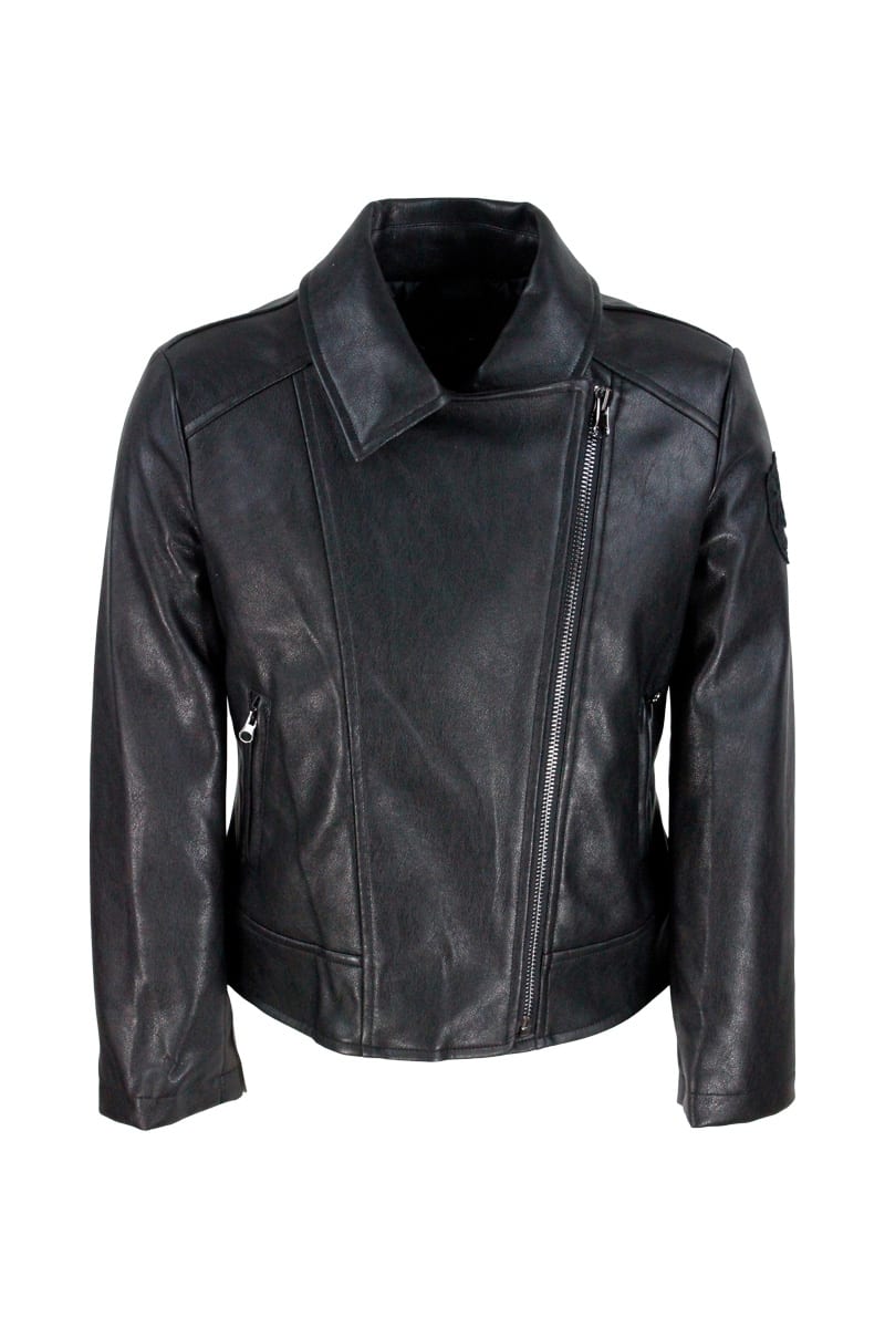 Monnalisa Kids' Leather Biker Jacket In Black