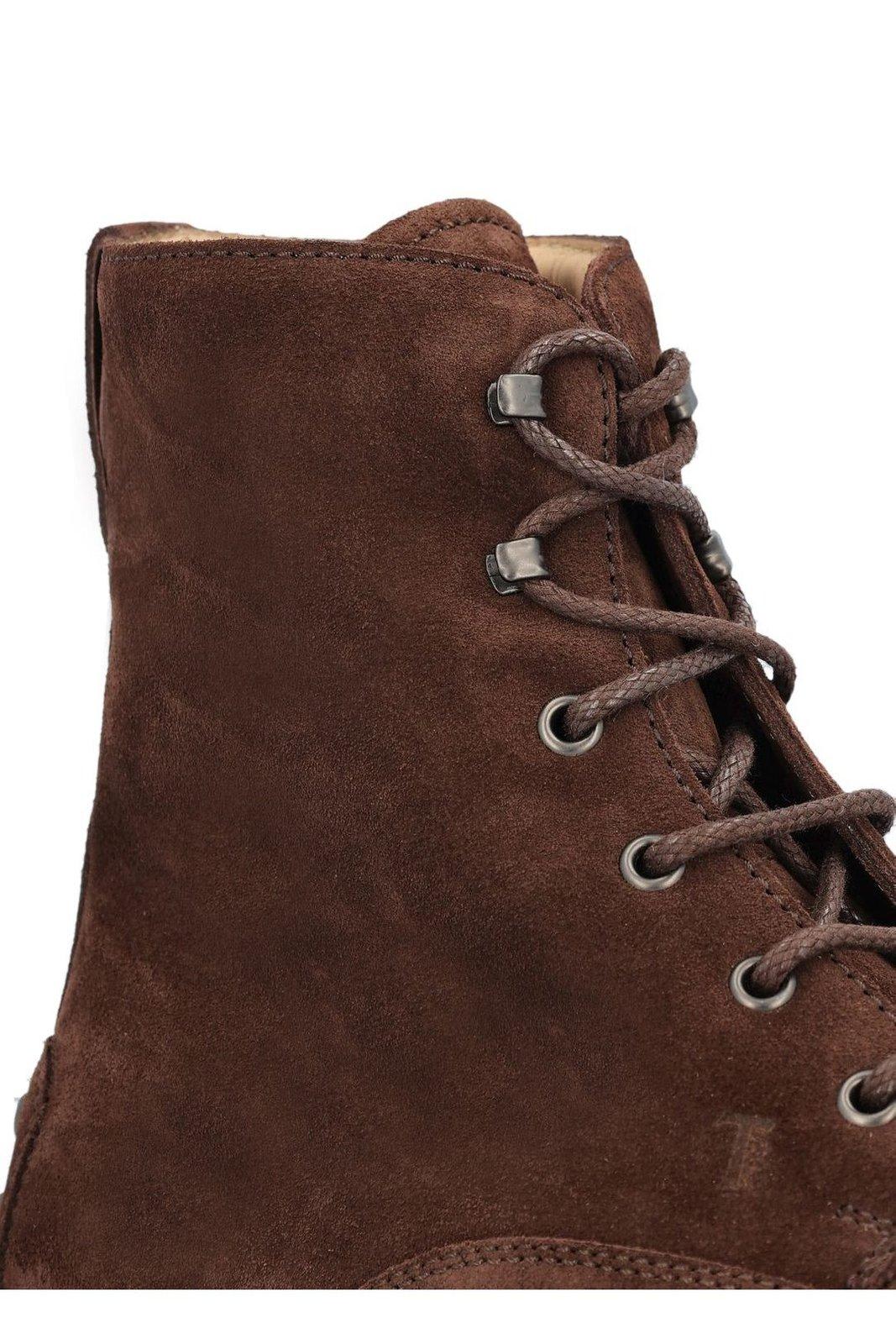 Shop Tod's Lace-up High Ankle Boots In Brown