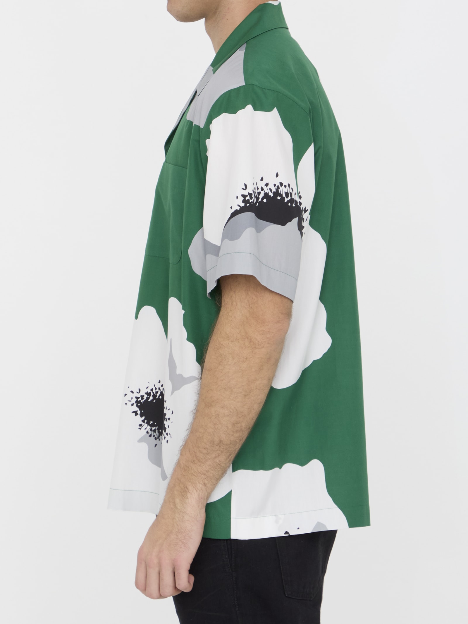 Shop Valentino Flower Portrait Shirt In Green