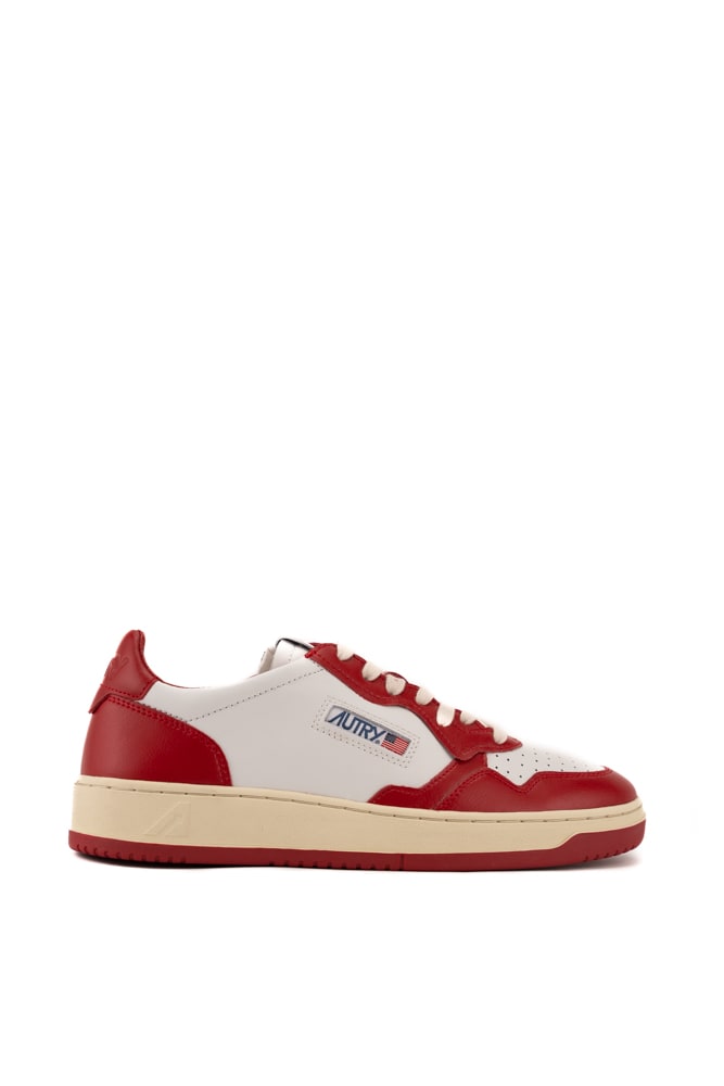 Shop Autry Medialist Low Sneakers In Two-tone Leather In White/red