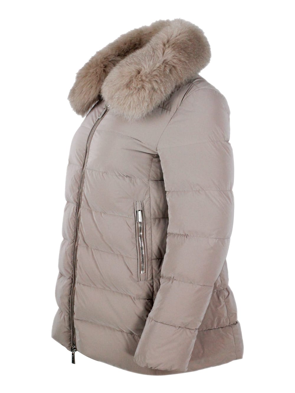 Moorer Fur-collar Quilted Coat In Pink
