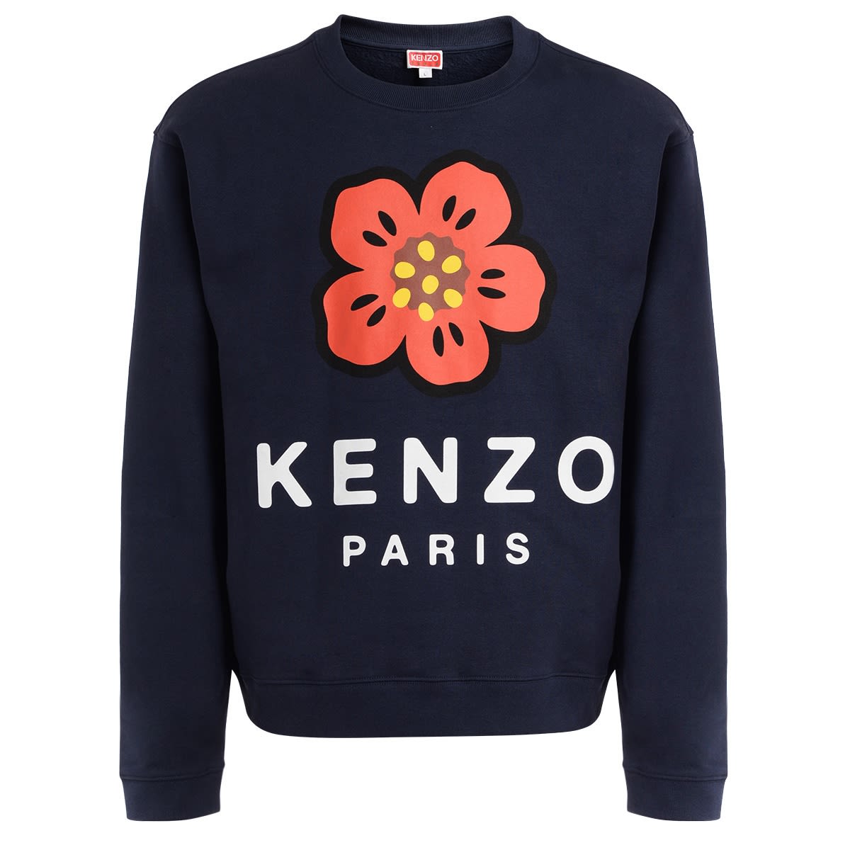 KENZO KENZO BOKE FLOWER BLUE SWEATSHIRT WITH ORANGE FLOWER