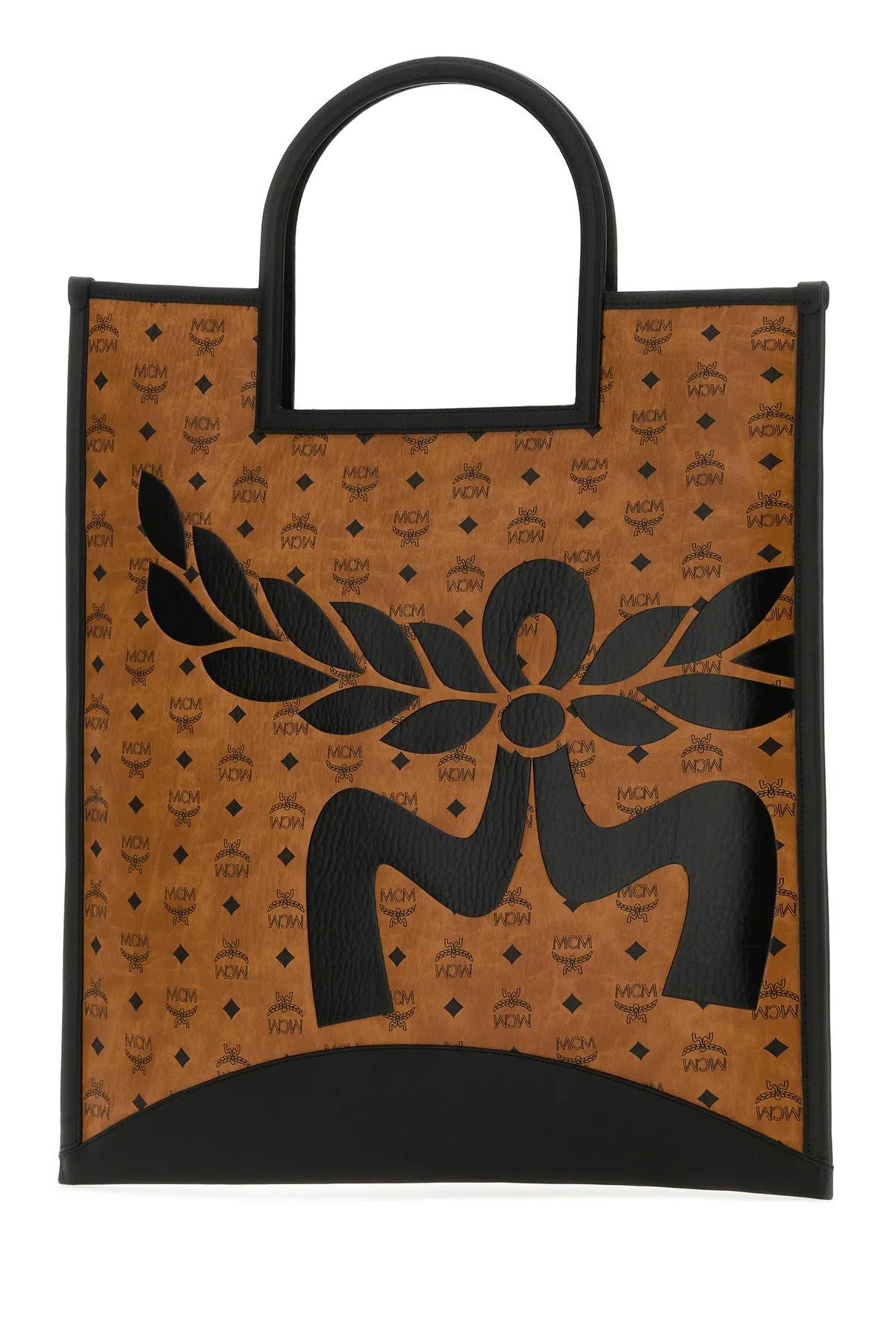 Shop Mcm Printed Canvas Xl Aren Shopping Bag In Brown