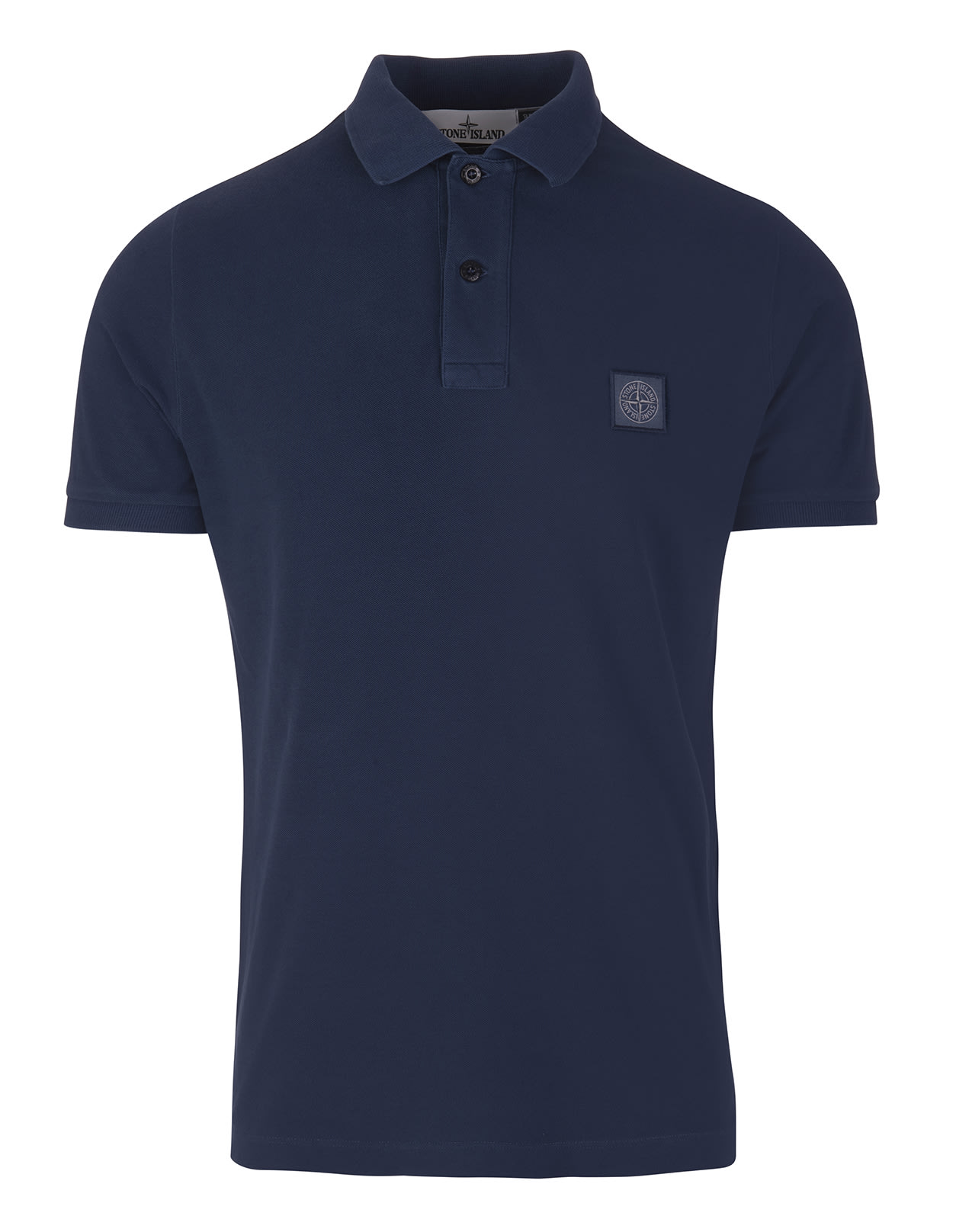 Man Polo Shirt In Night Blue Cotton Piquet With Stone Island Compass Rose Patch