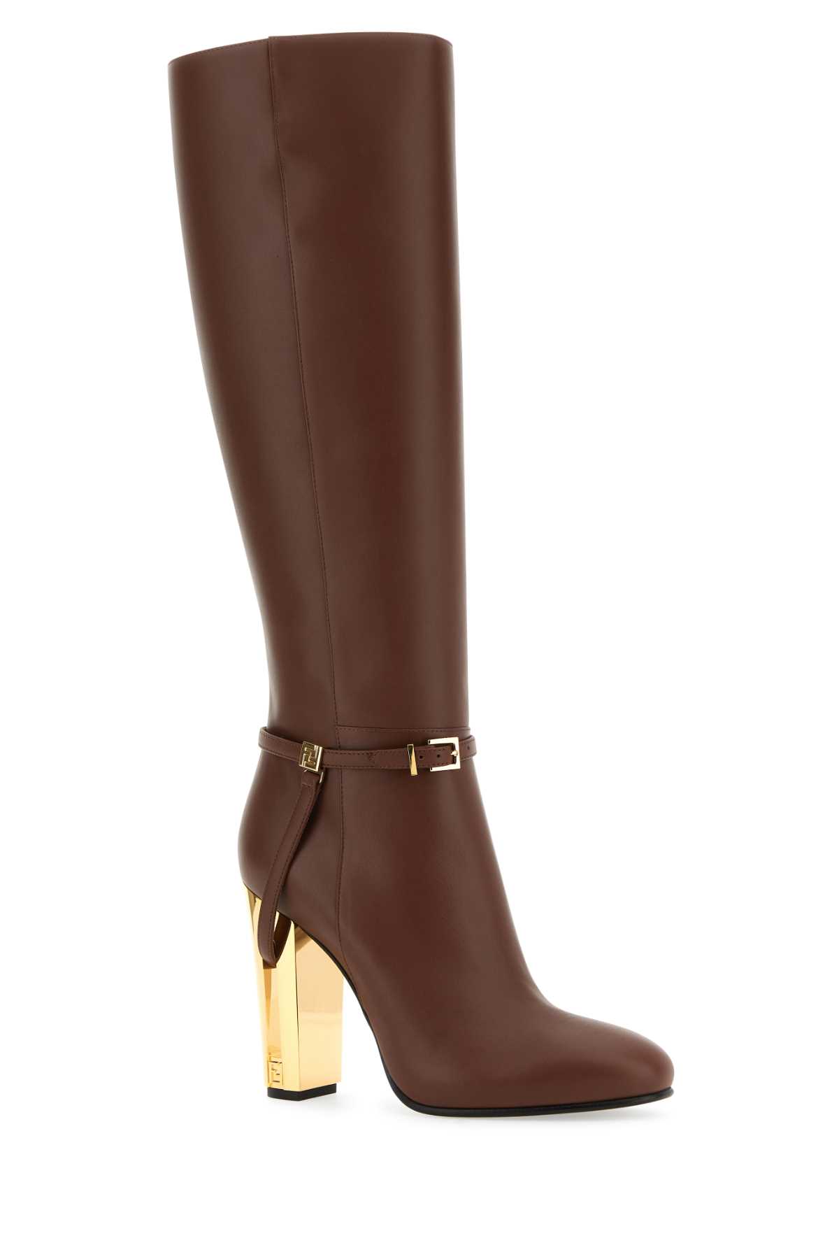 FENDI BROWN LEATHER DELFINA BOOTS