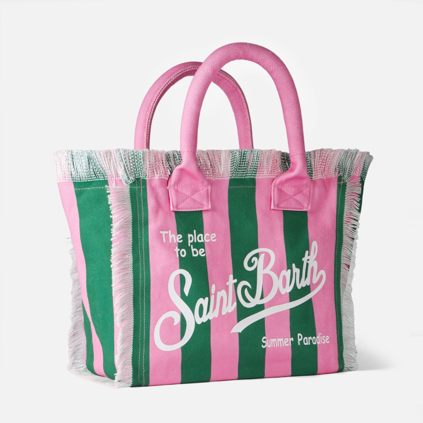 Mc2 Saint Barth Vanity Canvas Shoulder Bag With Pink And Green Stripes In Pink