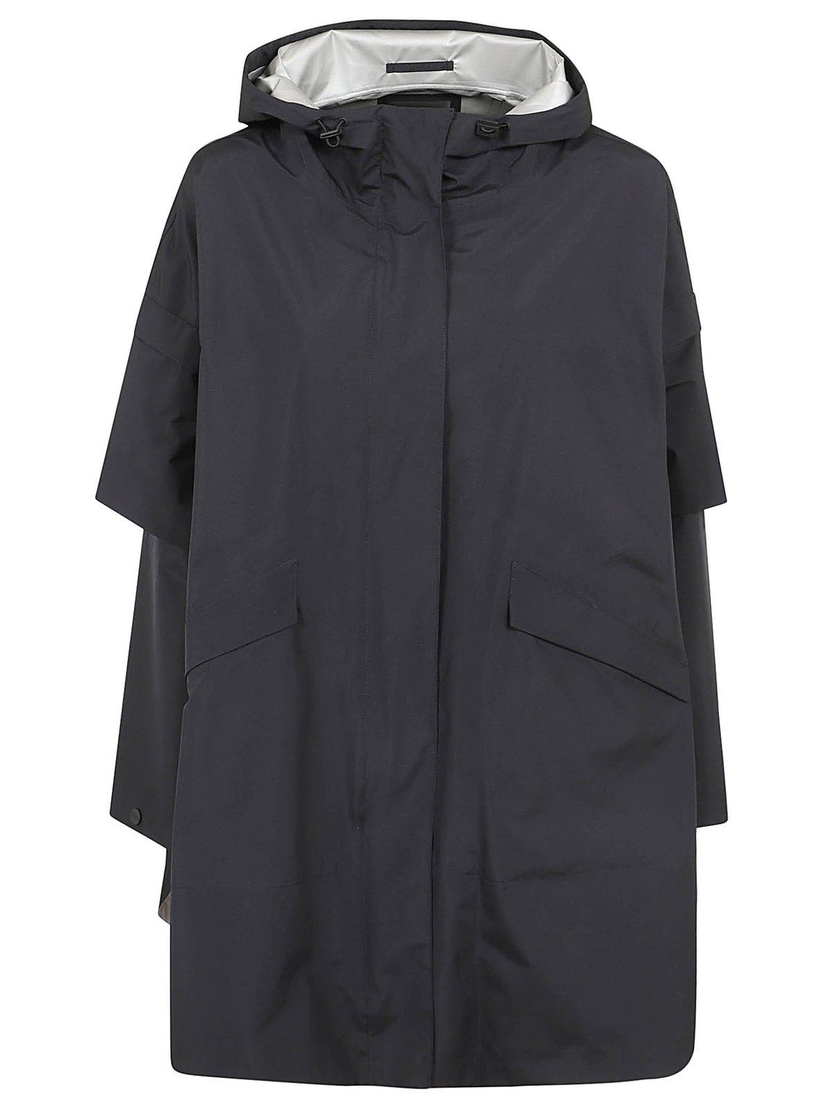 Shop Herno Long Sleeved Hooded Trench Coat In Black