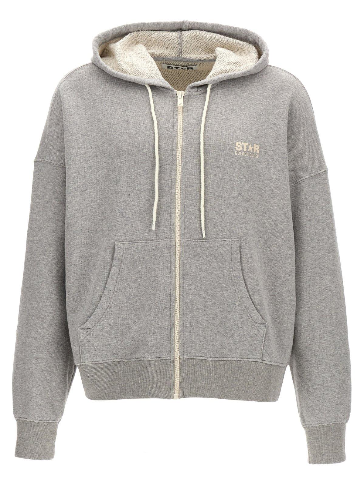 Shop Golden Goose Michael Zip-up Drawstring Hoodie In Alluminium Melange Grey