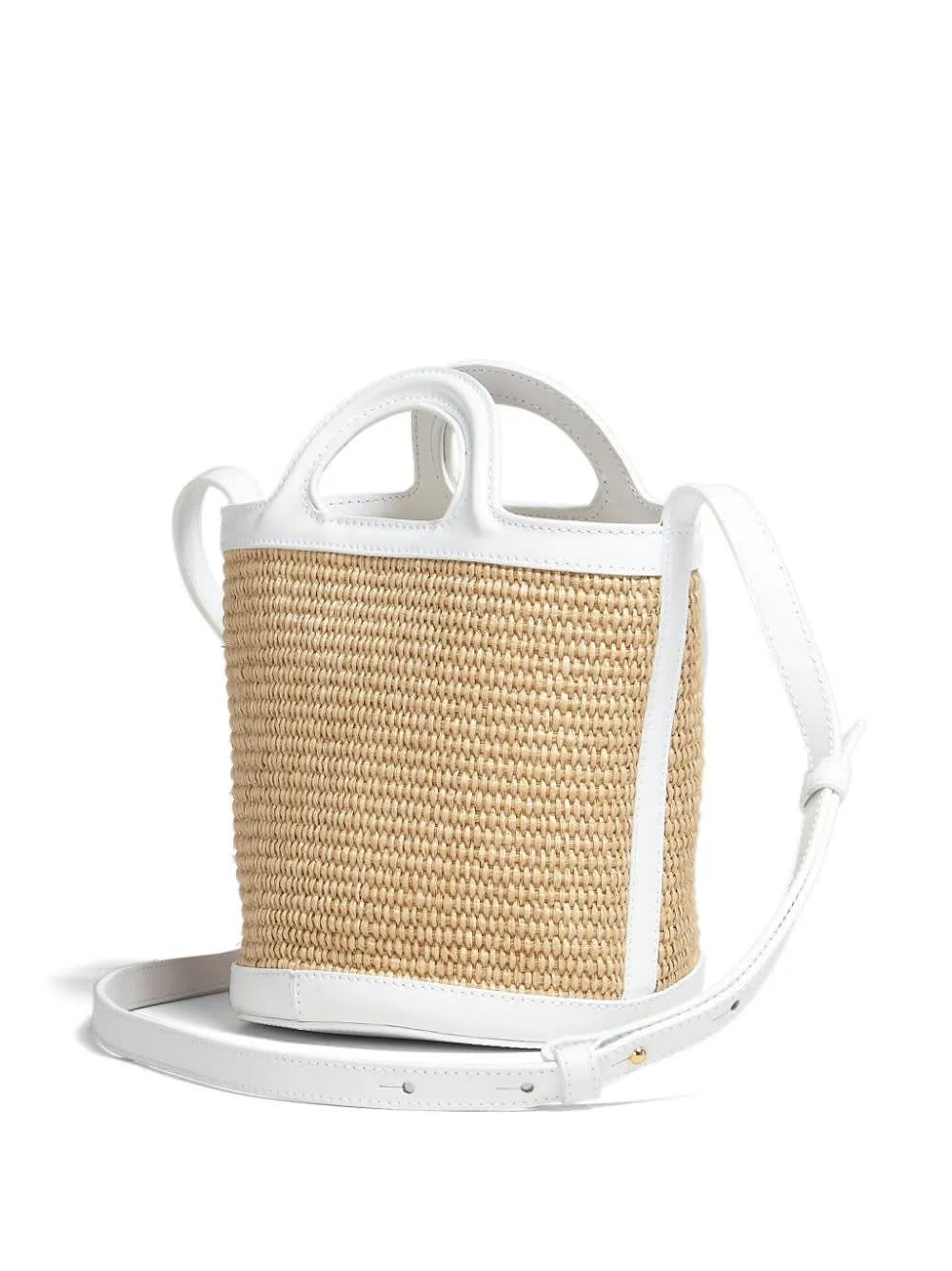 Shop Marni Tropicalia Mini Bag In White Leather And Natural Raffia