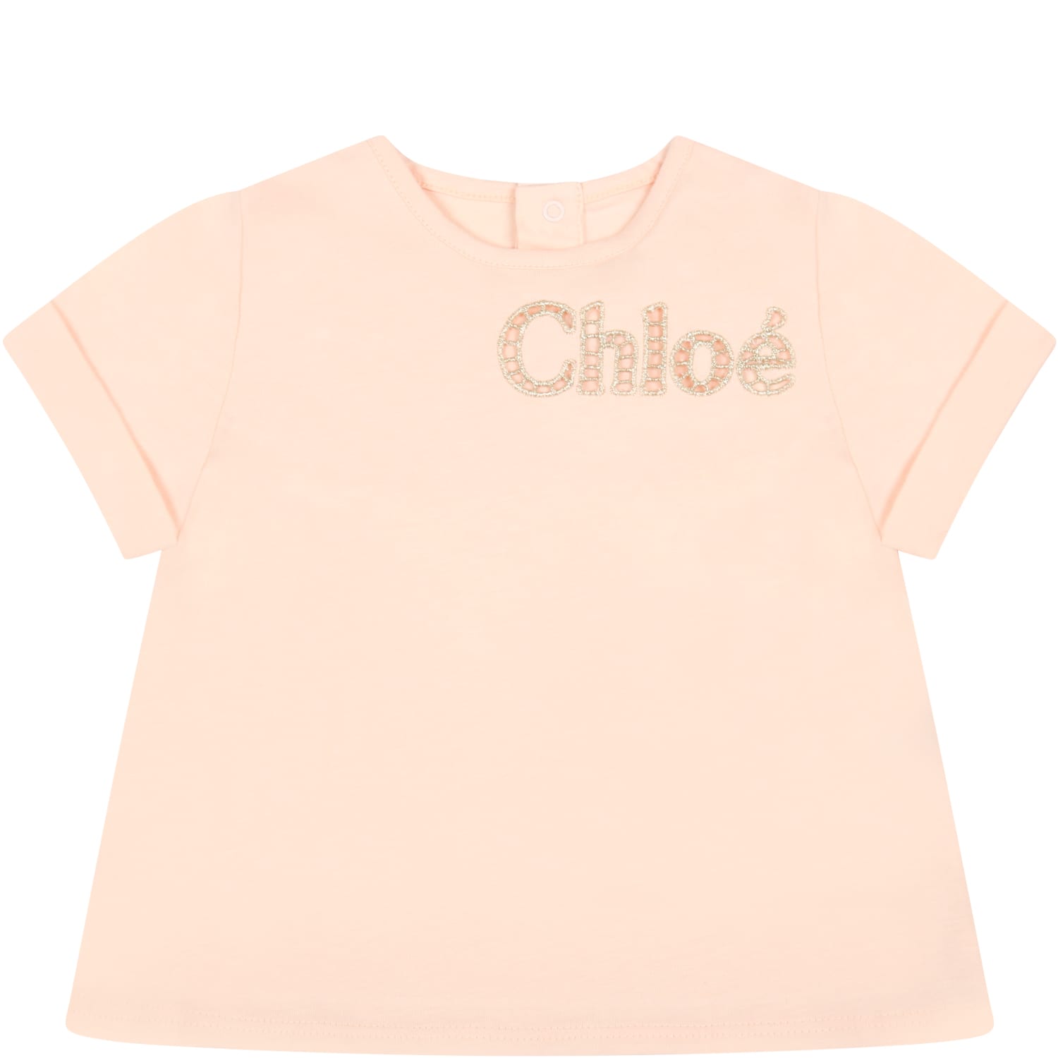Chloé Pink T-shirt For Baby Girl With Logo
