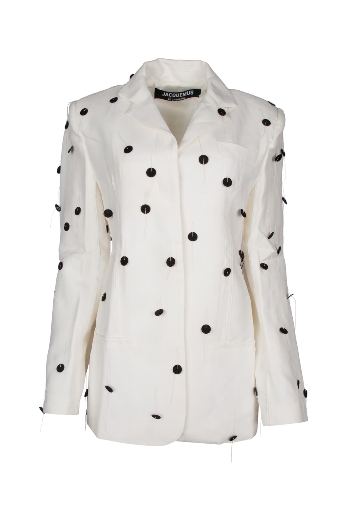Jacquemus Waist Belted Polka Dot Jacket In Whiteblackdotsembroi