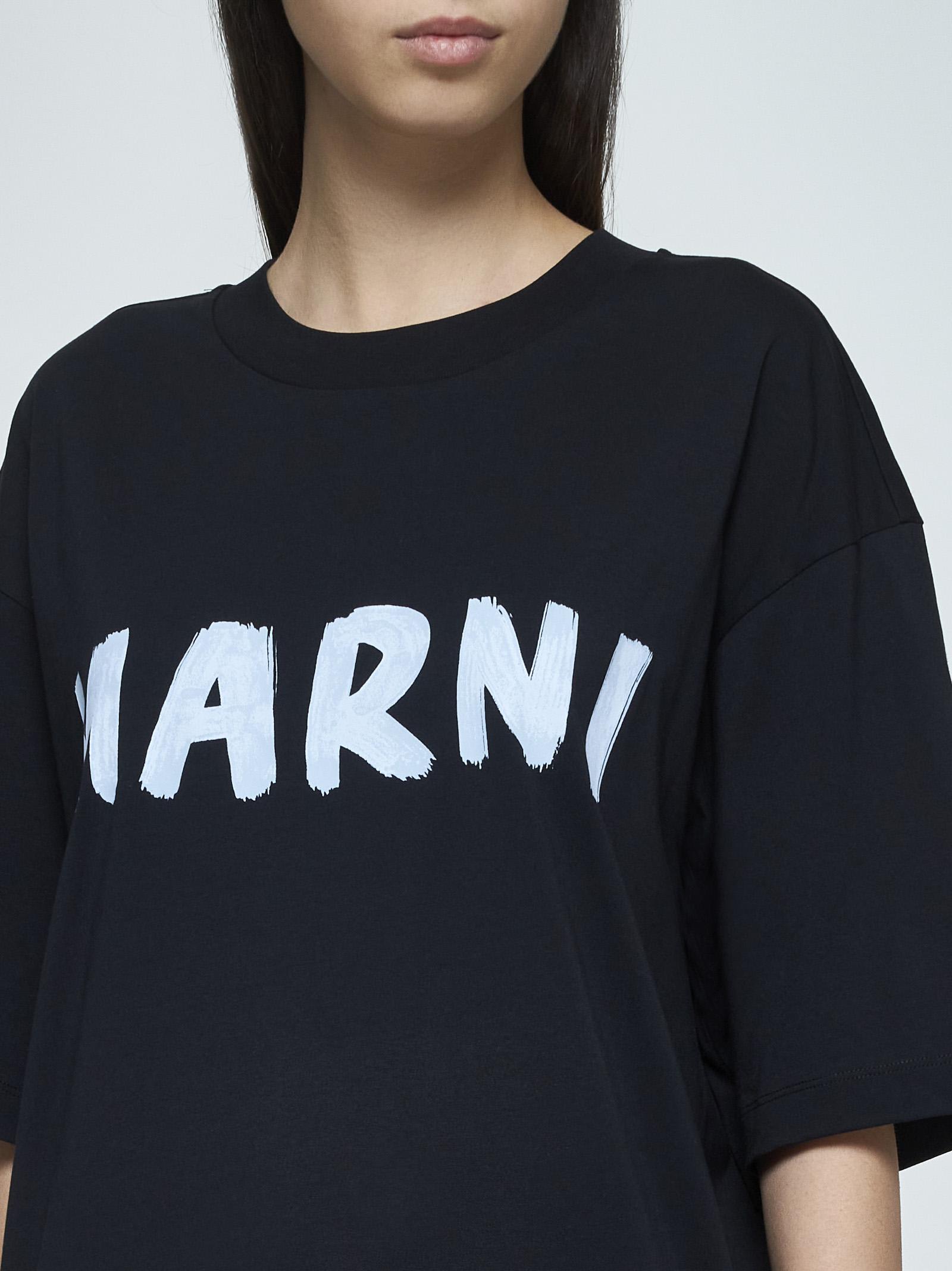 Shop Marni Logo Cotton T-shirt In Black