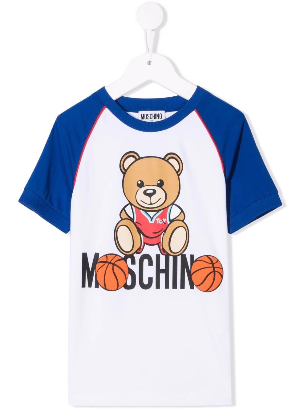 Moschino Kids White And Blue T-shirt With Basketball Teddy Bear Print