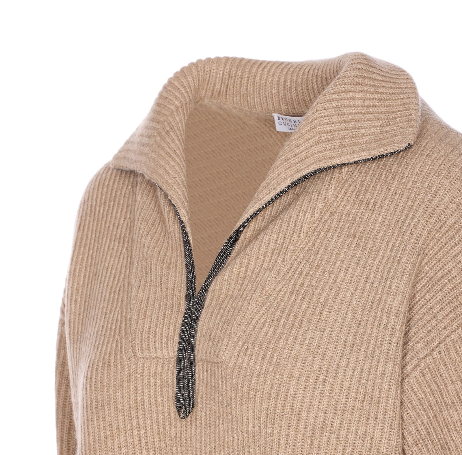 Brunello Cucinelli Sweater With Monile Detail In Nude