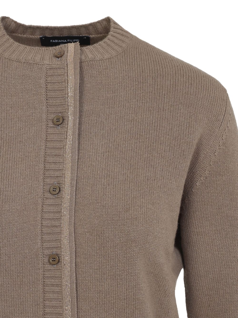 Fabiana Filippi Wool Blend Crew Neck Jacket With Embellished Placket In Multi