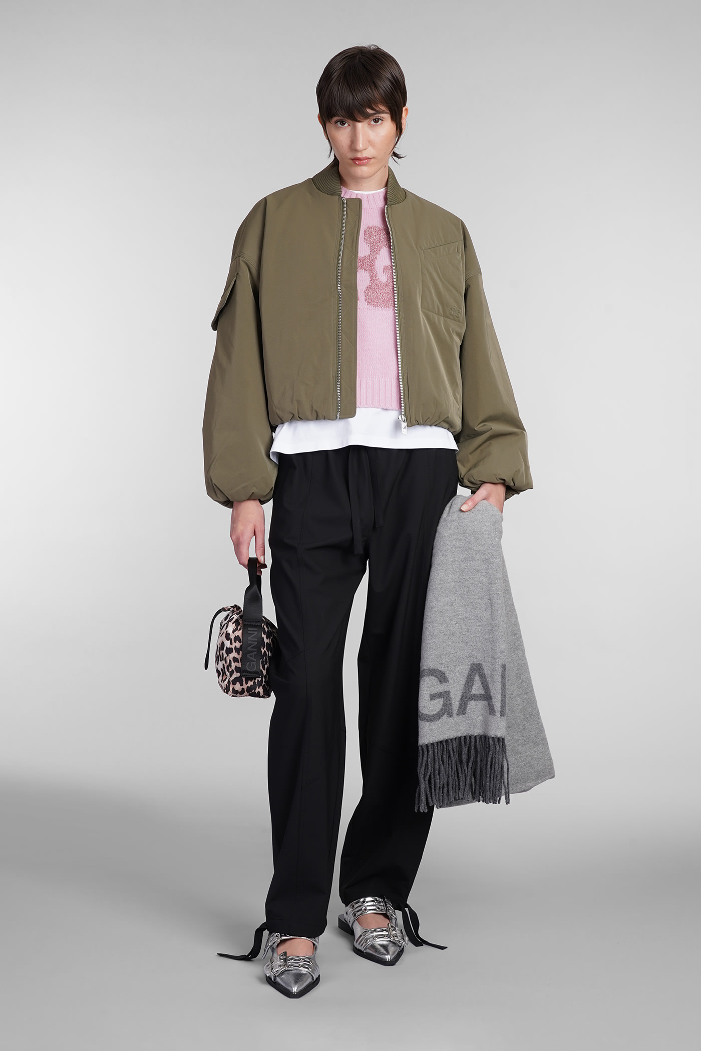 Shop Ganni Bomber In Green Polyester