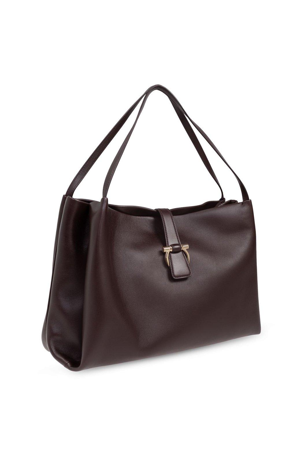 Shop Ferragamo Logo Printed Tote Bag In Wine