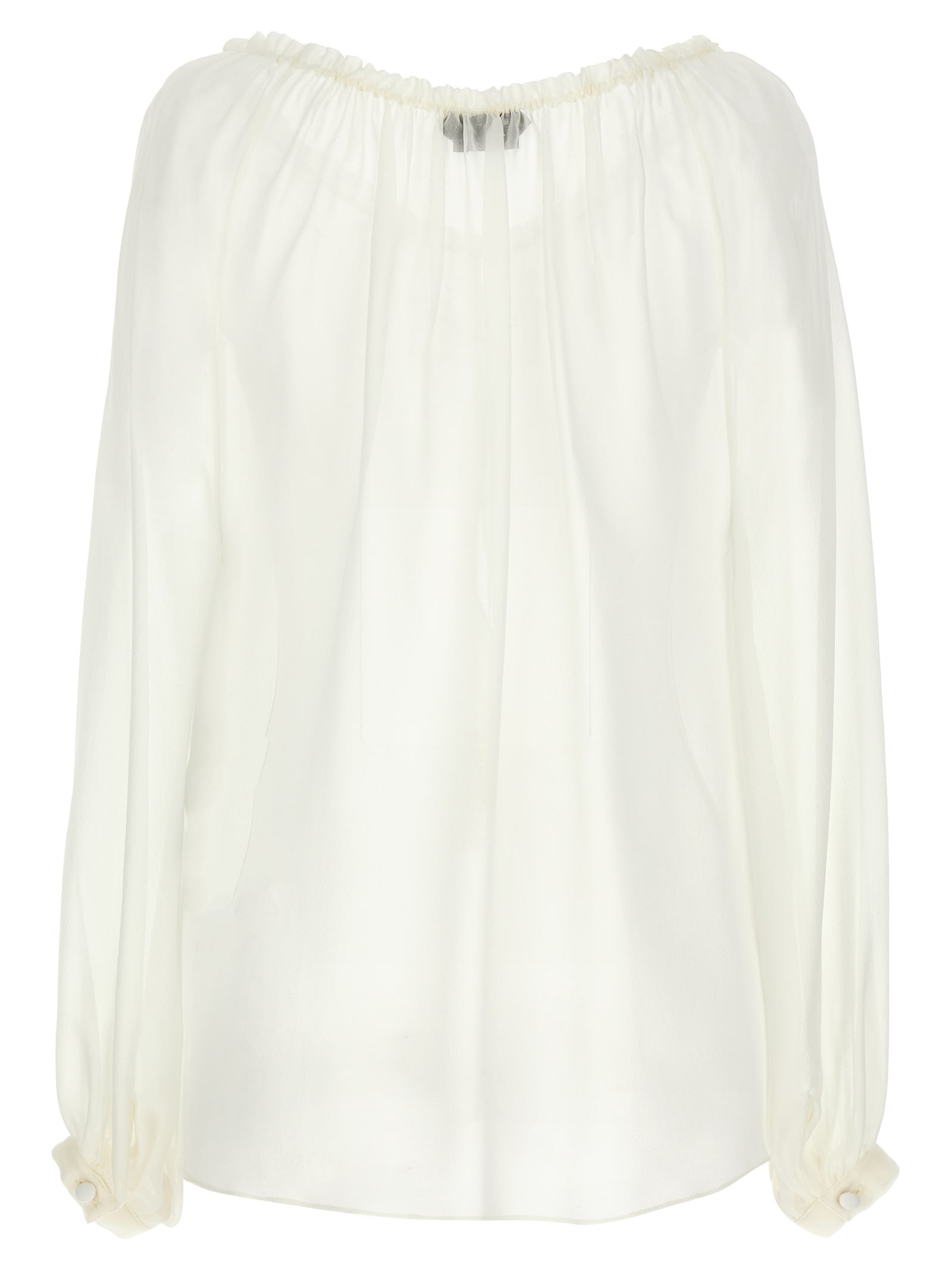 Tom Ford Silk Blouse Sheer Elastic Neckline Long Sleeves In White