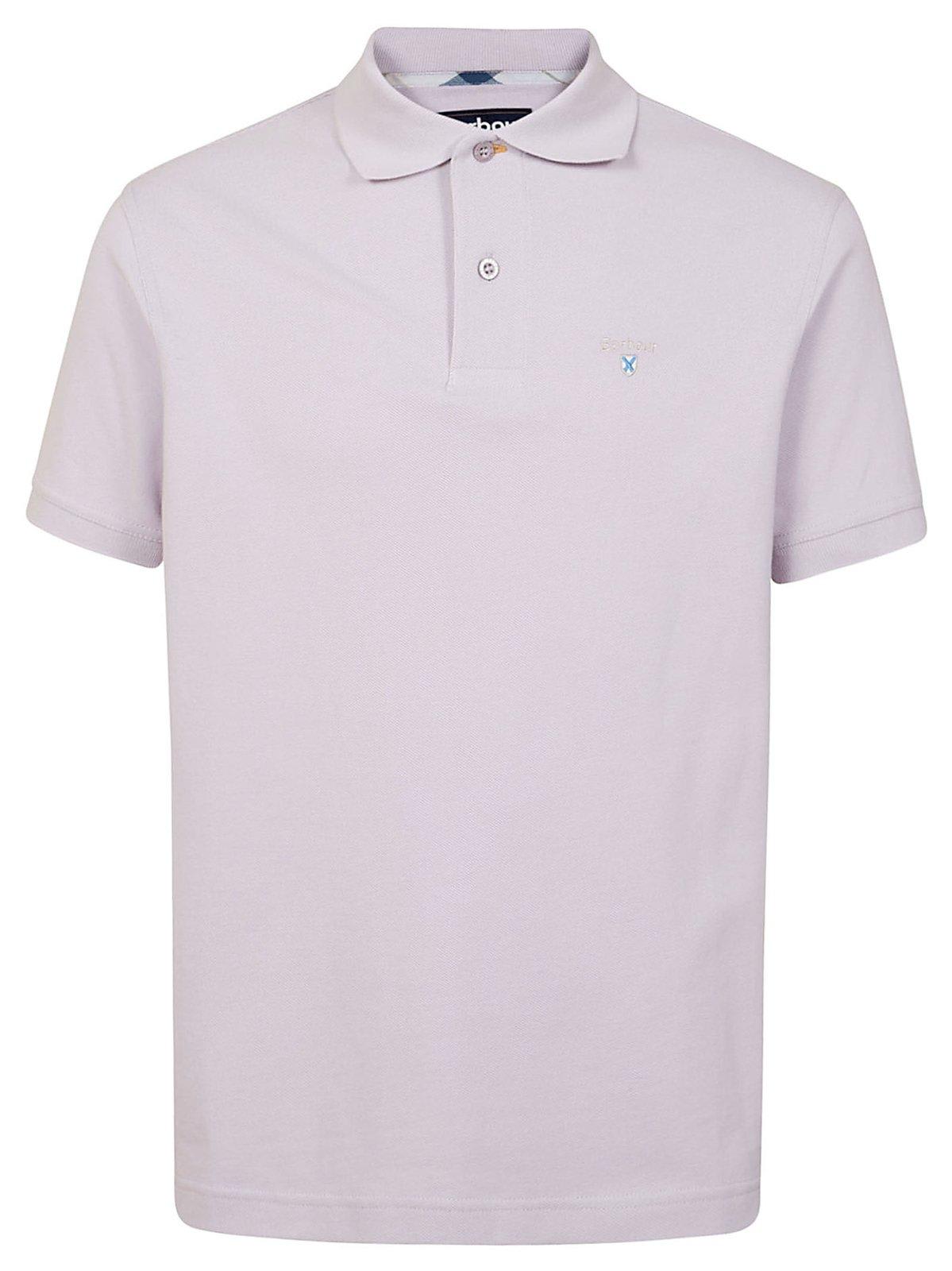 Shop Barbour Logo Embroidered Short Sleeved Polo Shirt In Lilla