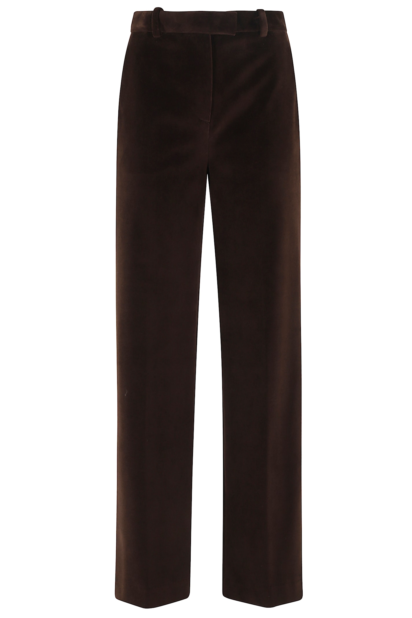 Circolo 1901 Brown Velvet Straight-leg Pants With Mid-rise Waist In Black
