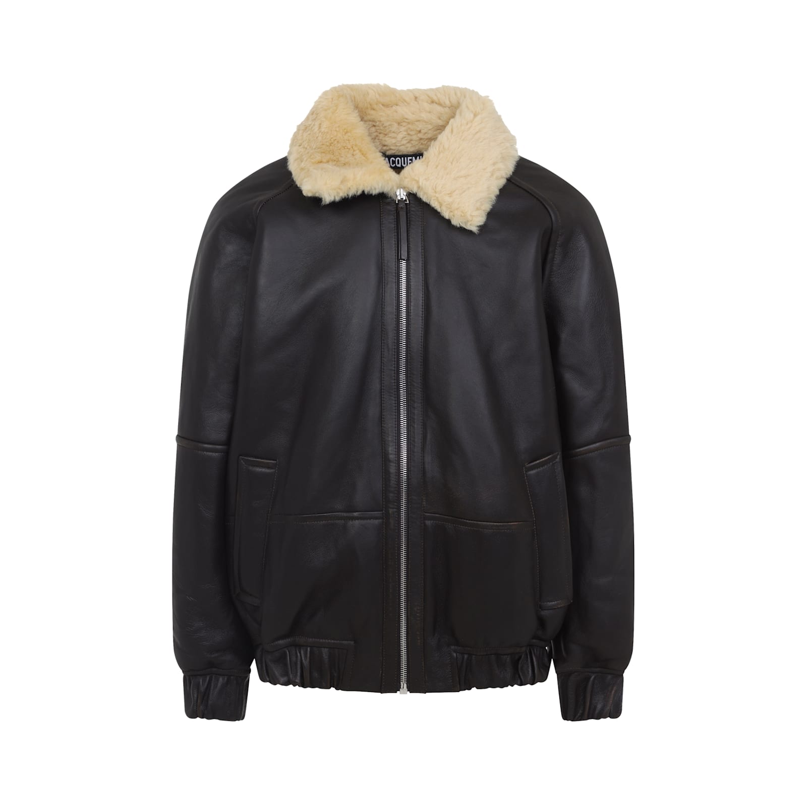 Jacquemus Bomber Jacket With Shearling Collar And Pockets In Black