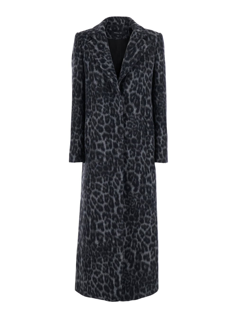 Federica Tosi Grey Coat With All-over Animal Print In Wool Woman In Gray