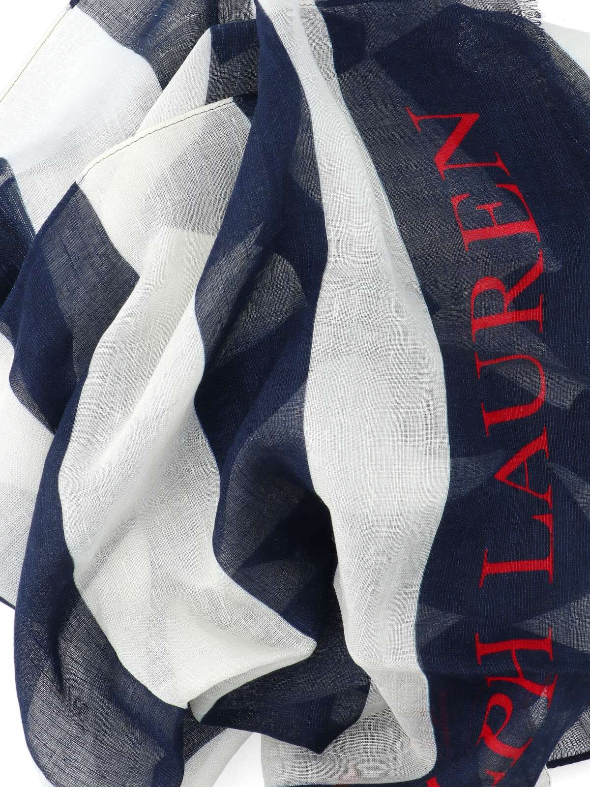 Polo Ralph Lauren Frayed Edges Striped Pattern Scarf In Navy