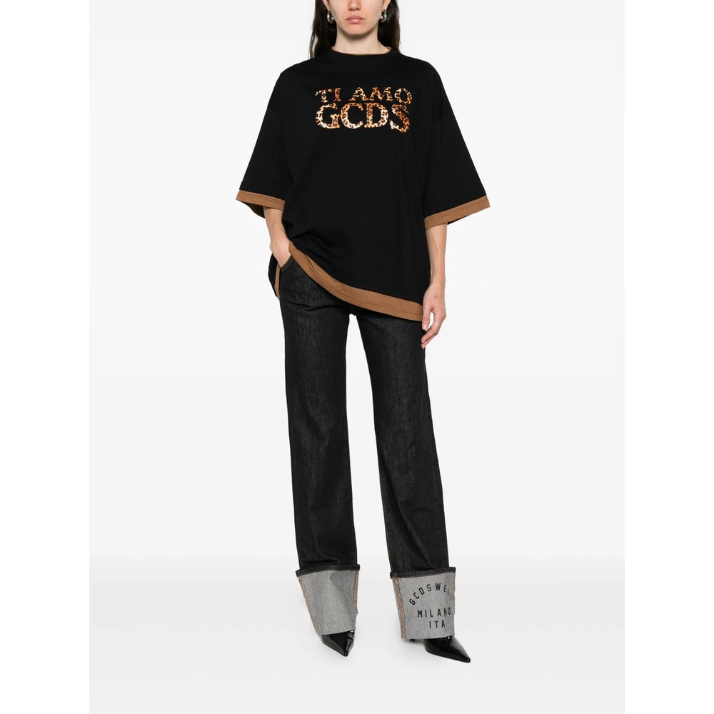 Gcds Love Logo Oversized T-shirt In Black