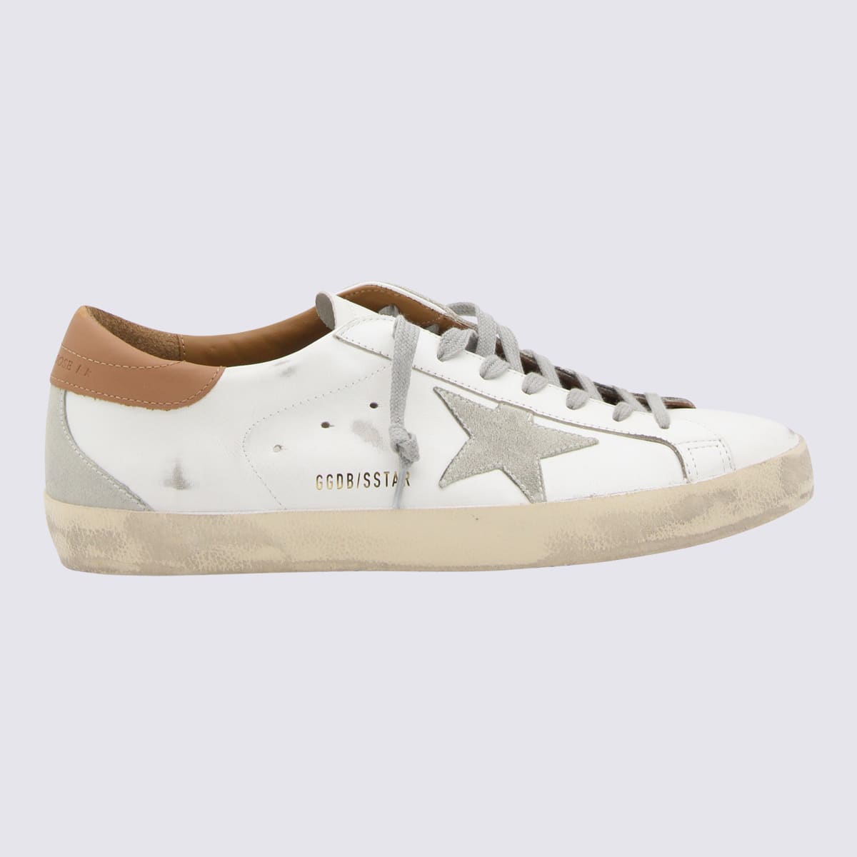 Golden Goose White And Brown Leather Superstar Trainers