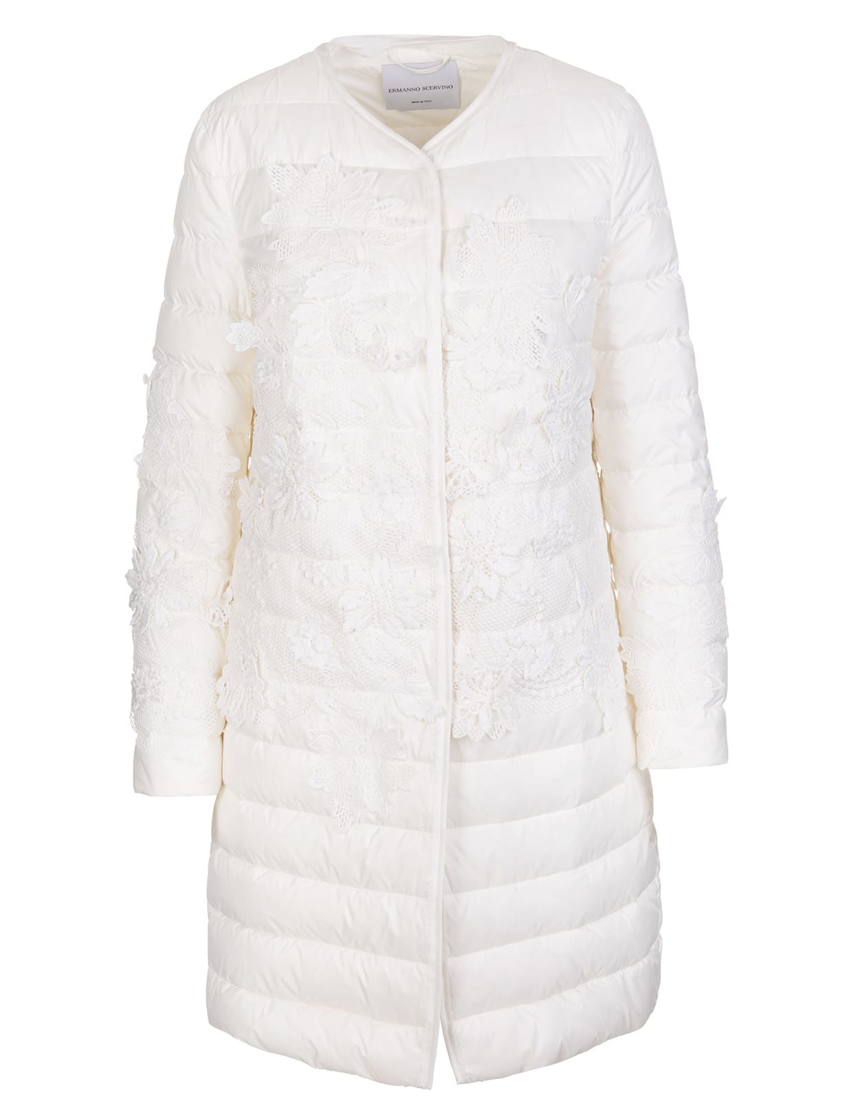 Ermanno Scervino White Lightweight Down Jacket With Embroidery