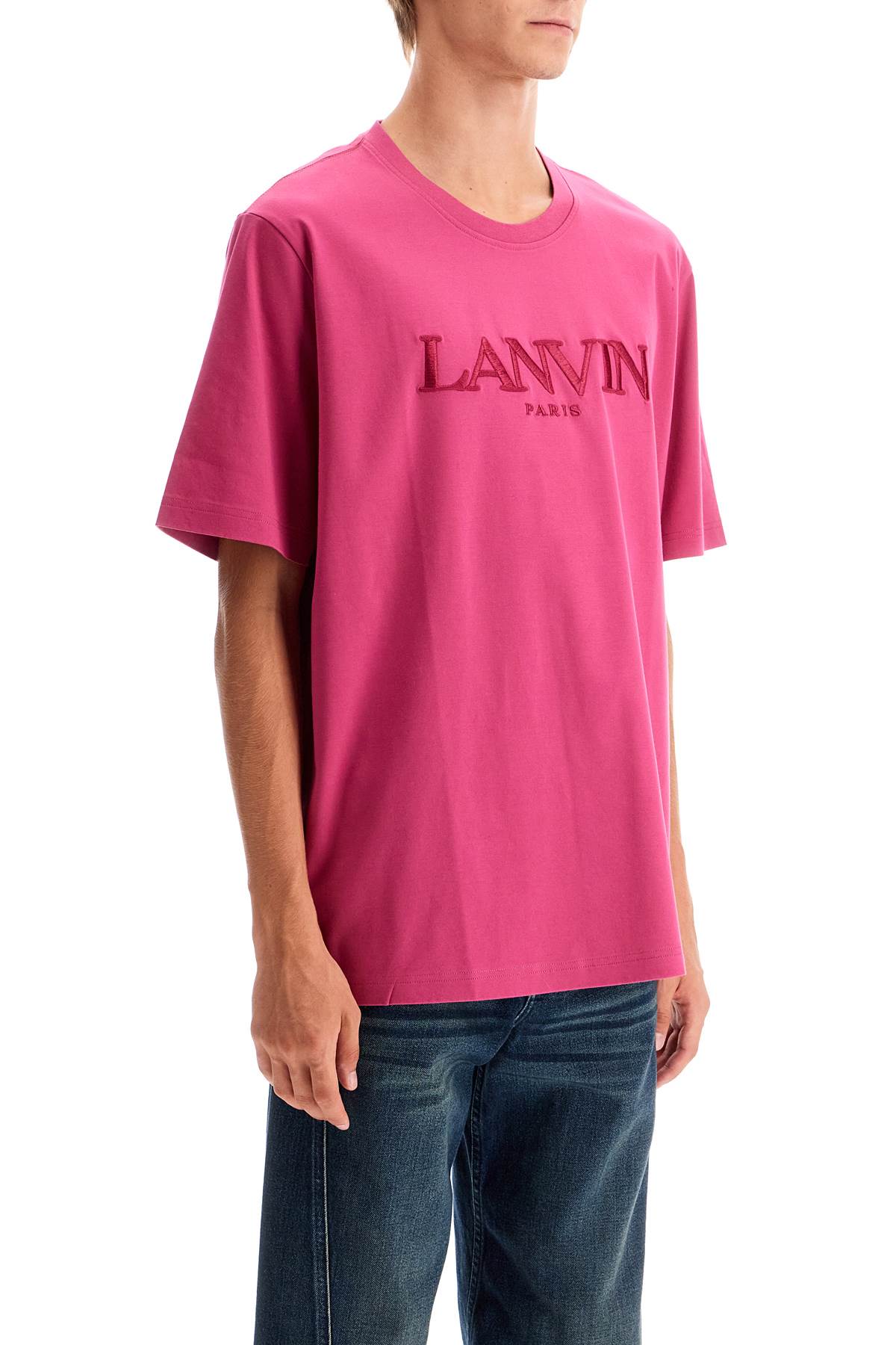 Shop Lanvin T-shirt With Embroidered Logo Design In Fuchsia (pink)