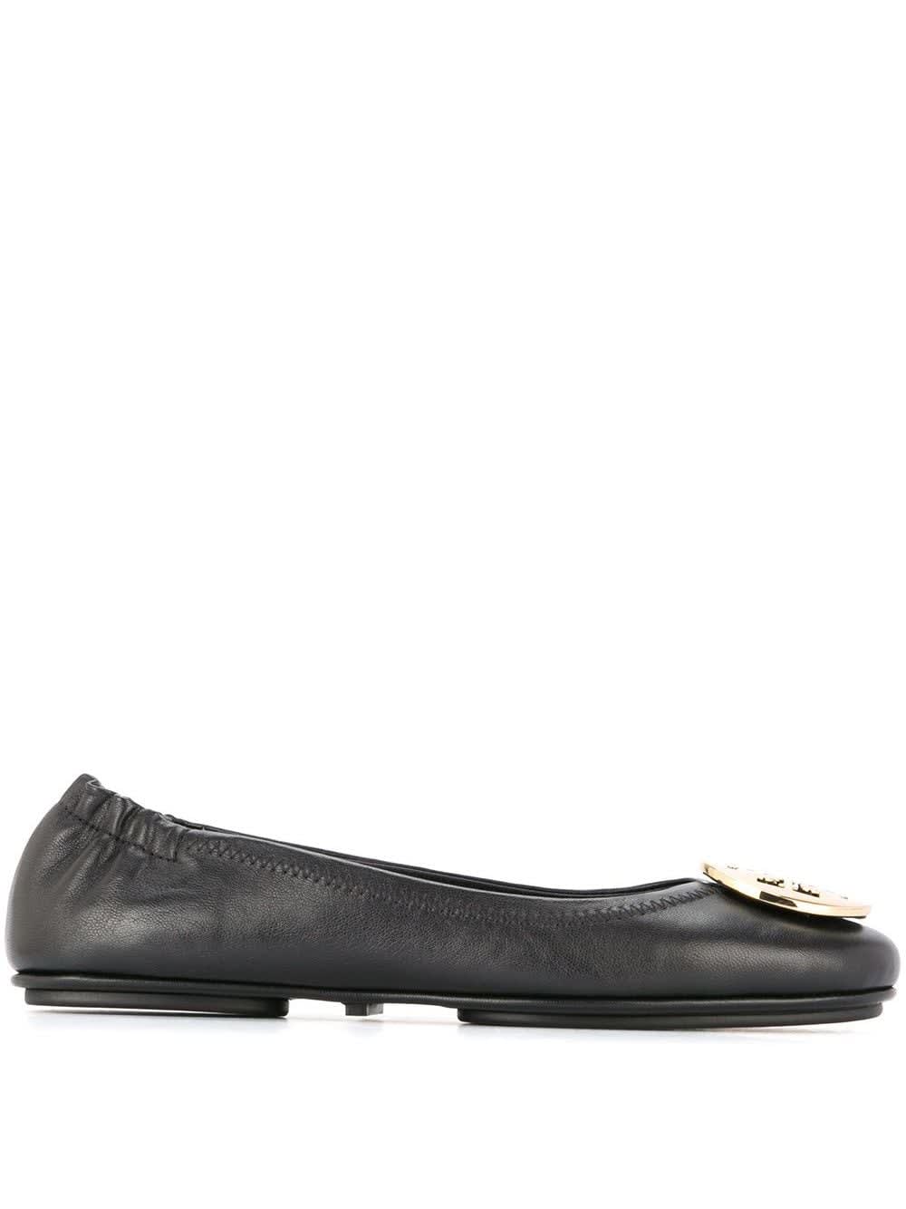 Shop Tory Burch Minnie Flat Shoes In Black Leather With Logo