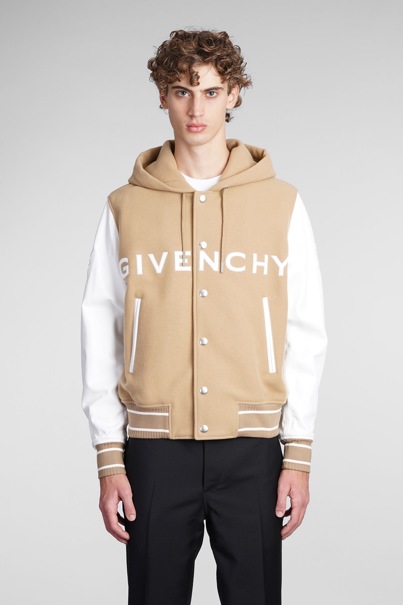 Givenchy Bomber In White Leather And Fabric