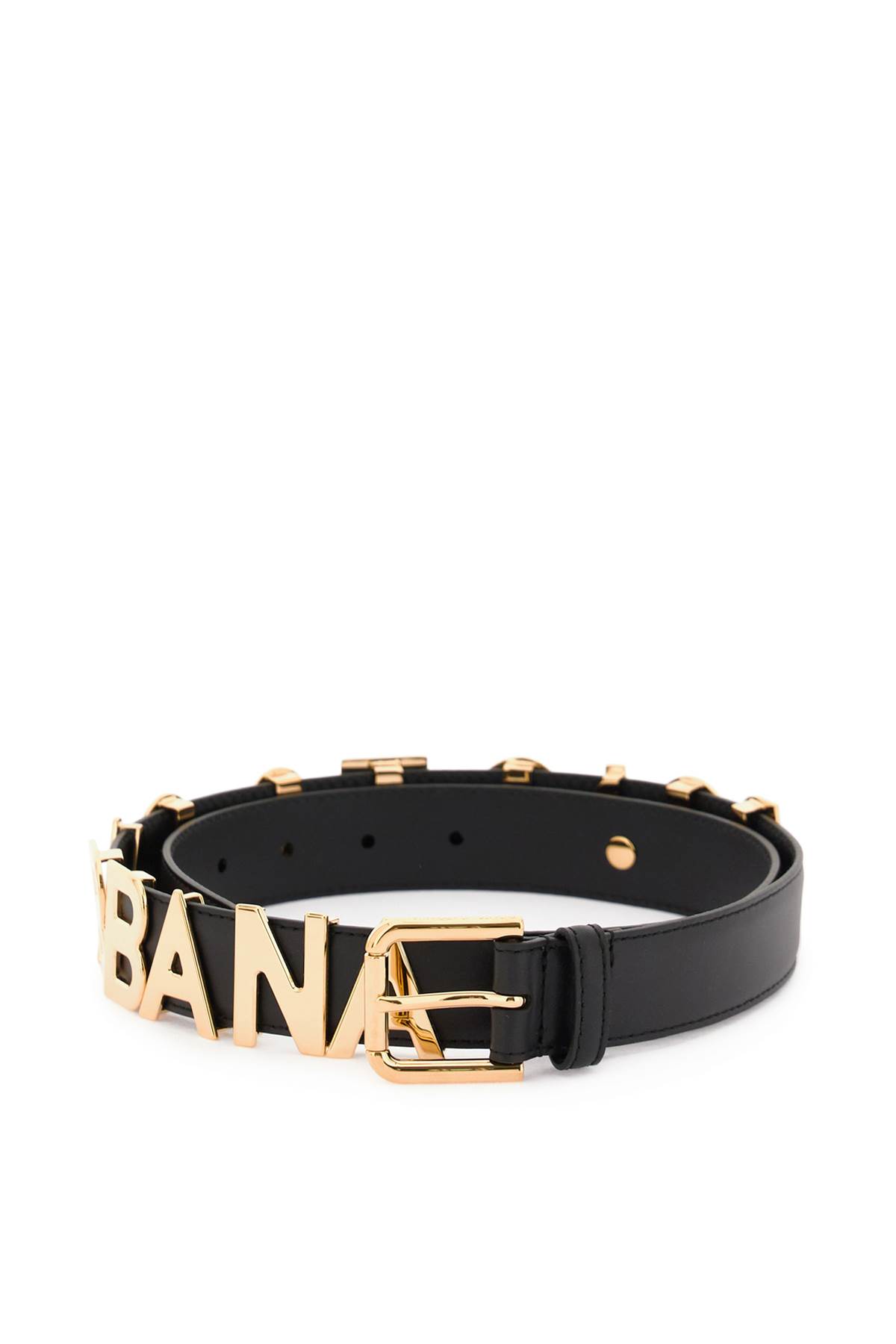 Shop Dolce & Gabbana Lettering Logo Leather Belt In Nero Oro Chiaro (black)