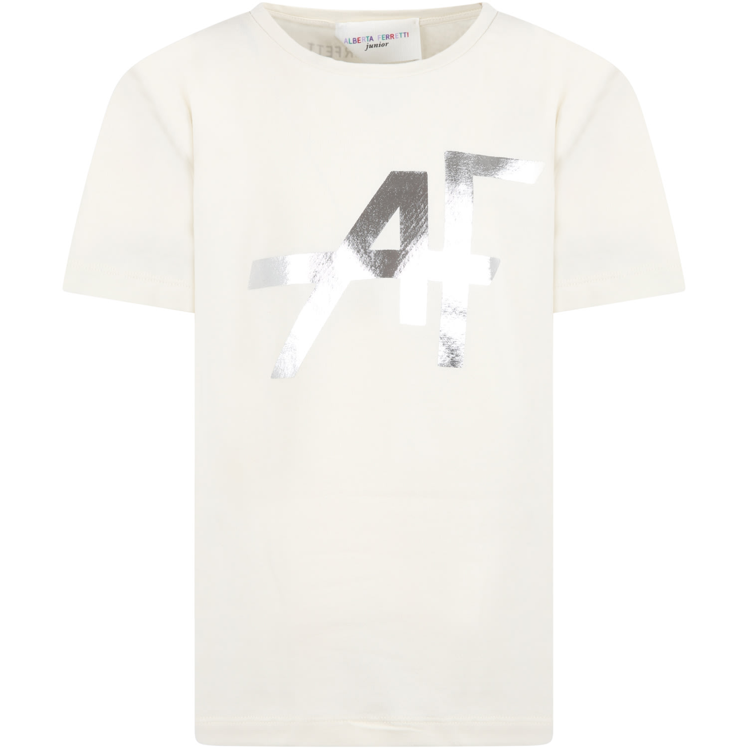 Alberta Ferretti Ivory T-shirt For Girl With Silver Logo