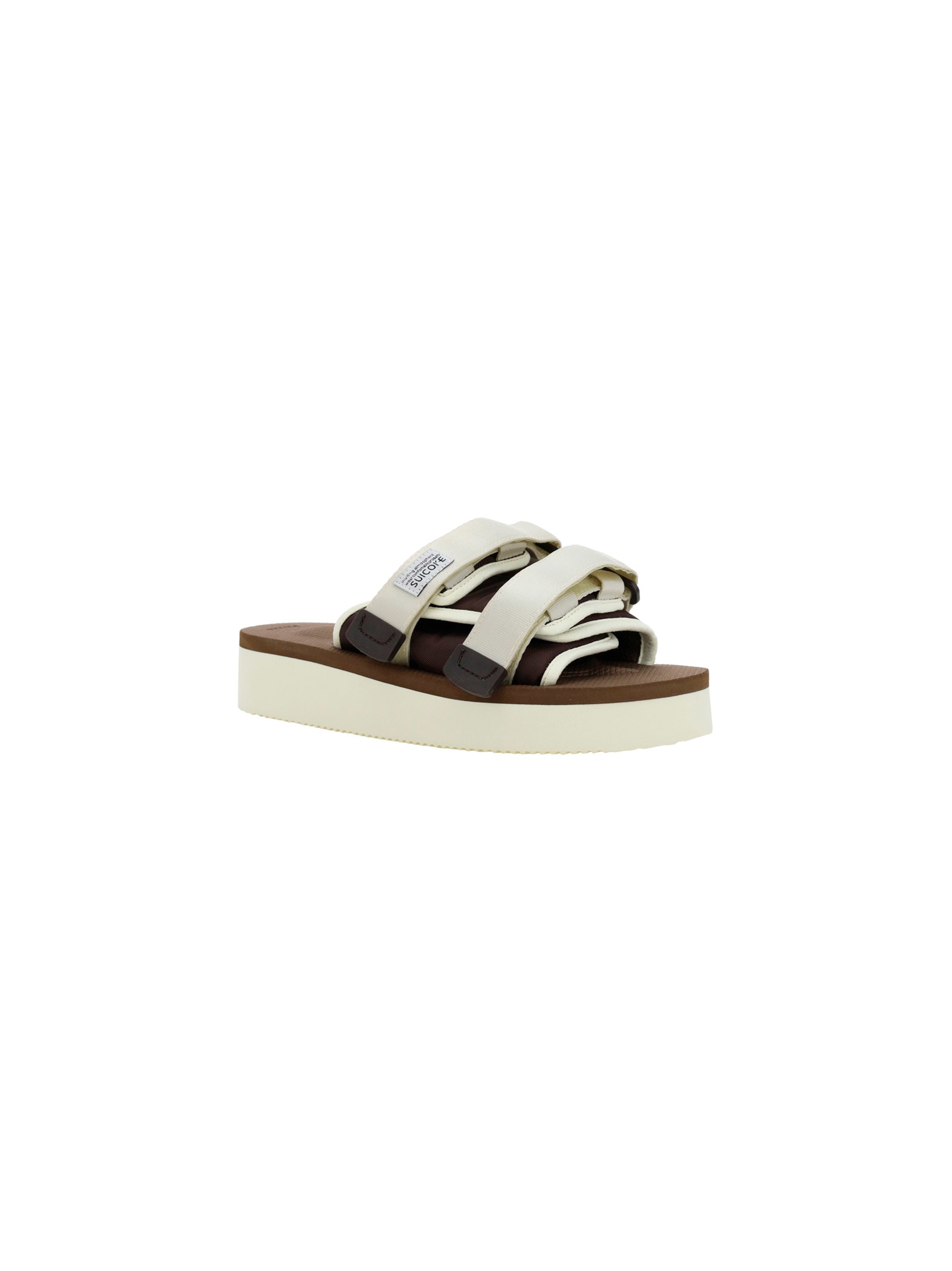 Shop Suicoke Moto-po Sandals In Ivrb Ivory X Brown